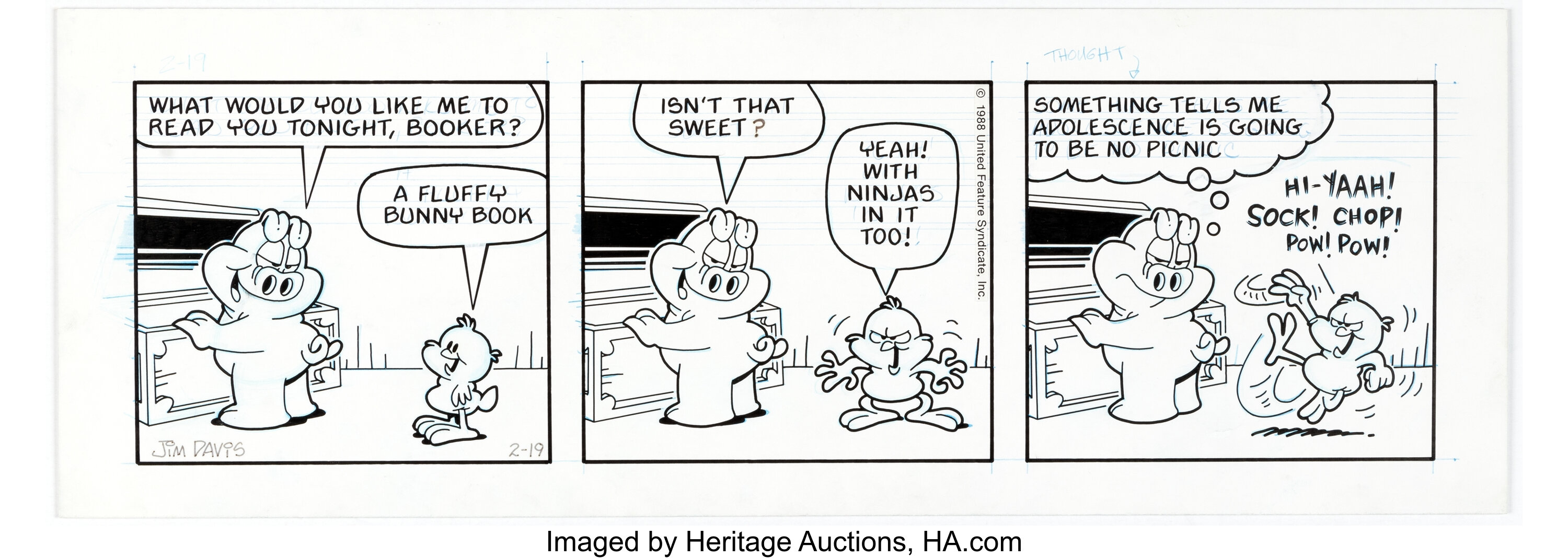 Jim Davis Us Acres Daily Comic Strip Original Art Dated 2 19 Lot Heritage Auctions