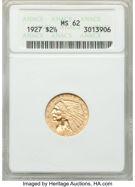 1927 2 12 Ms62 Anacs Mintage 388000 Indian Quarter