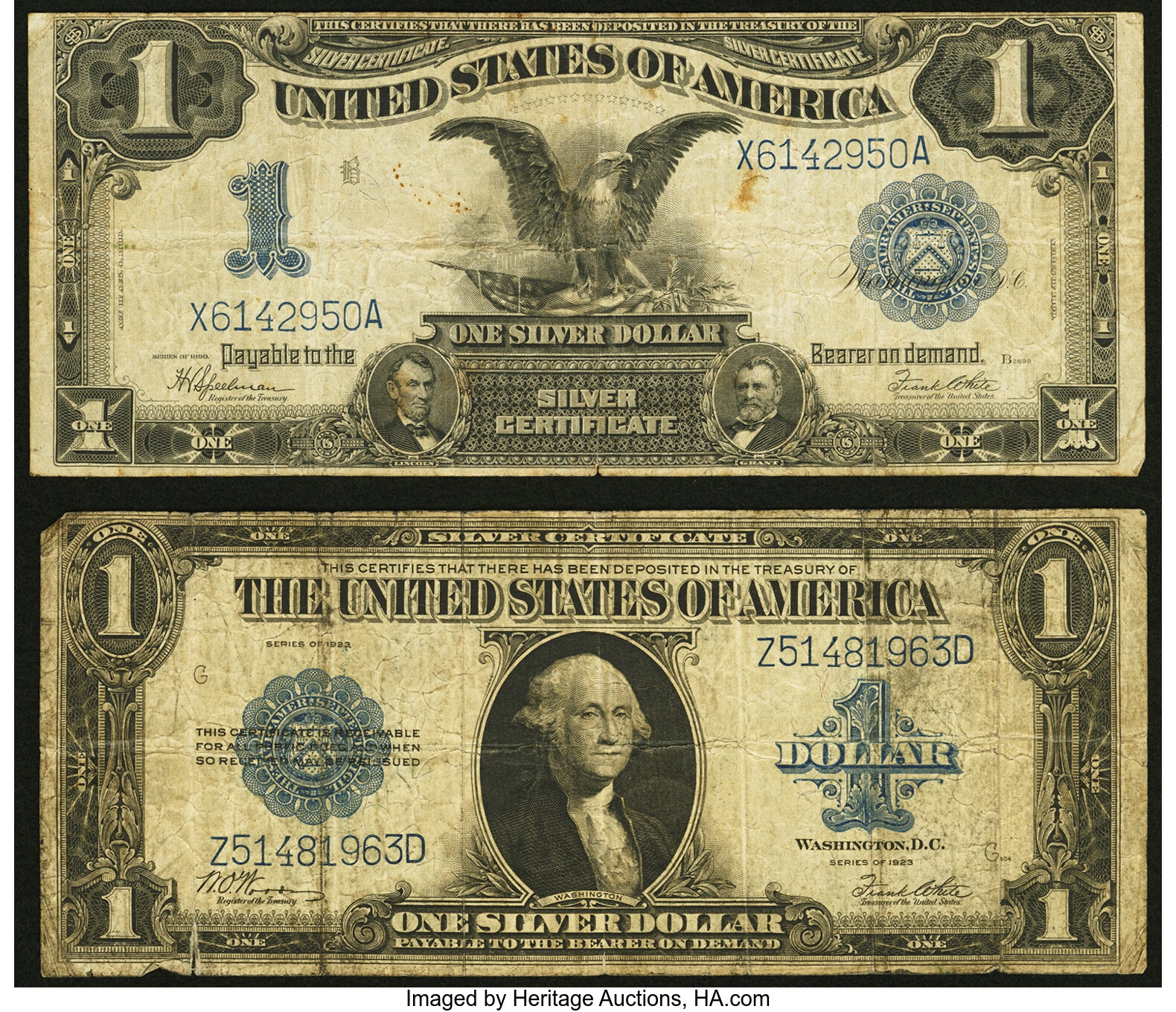 $1 Silver Certificates 1899 1923 Two Examples (Total: 2 Lot