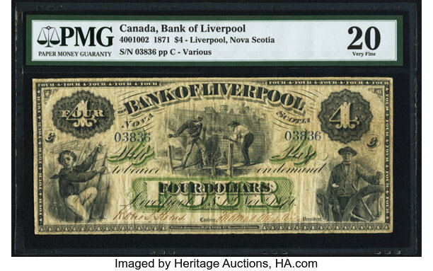 Canada Liverpool Ns Bank Of Liverpool 4 1 11 1871 Ch 400 10 02 Lot 298 Heritage Auctions