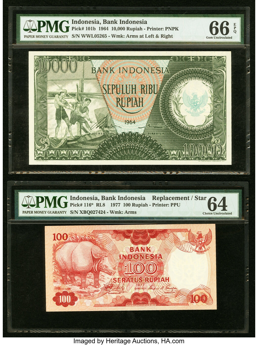 Indonesia Bank Indonesia 10 000 100 Rupiah 1964 1977 Pick 101b Lot 1 Heritage Auctions