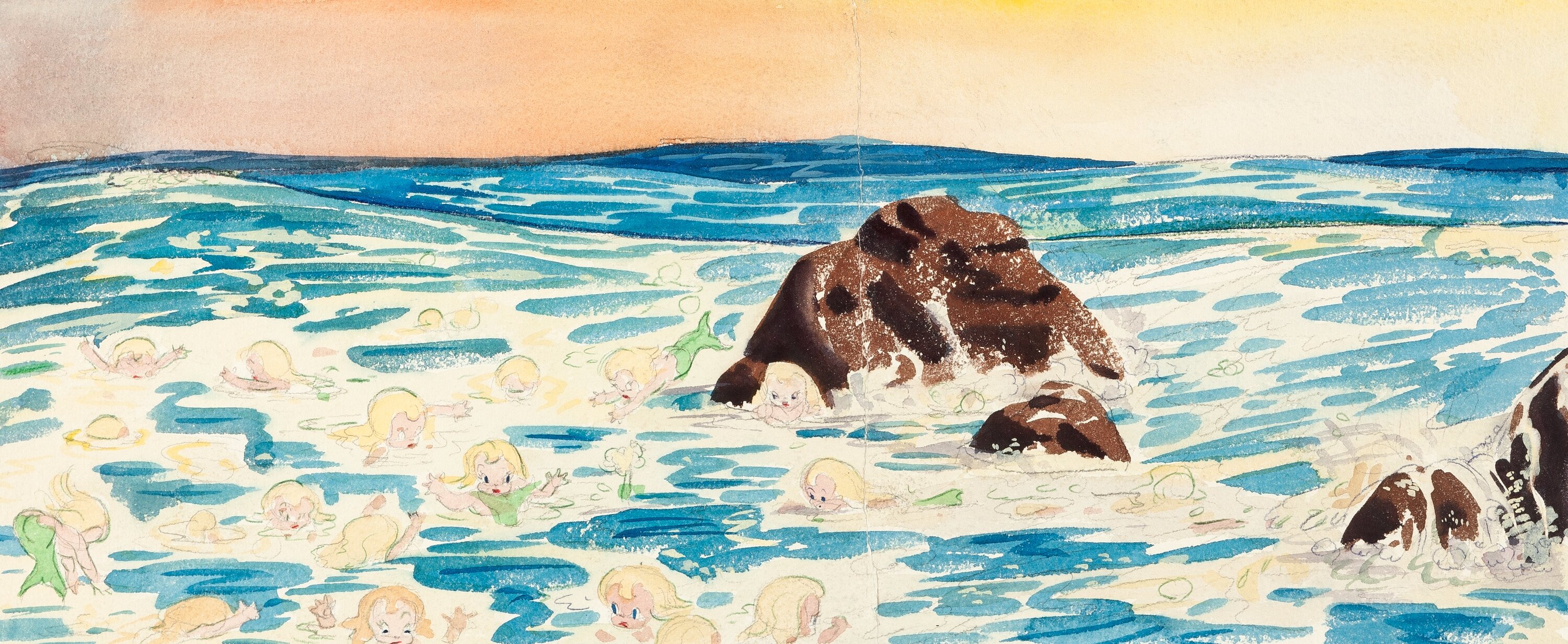 Merbabies Concept Painting (Walt Disney, 1938).... Animation Art | Lot ...