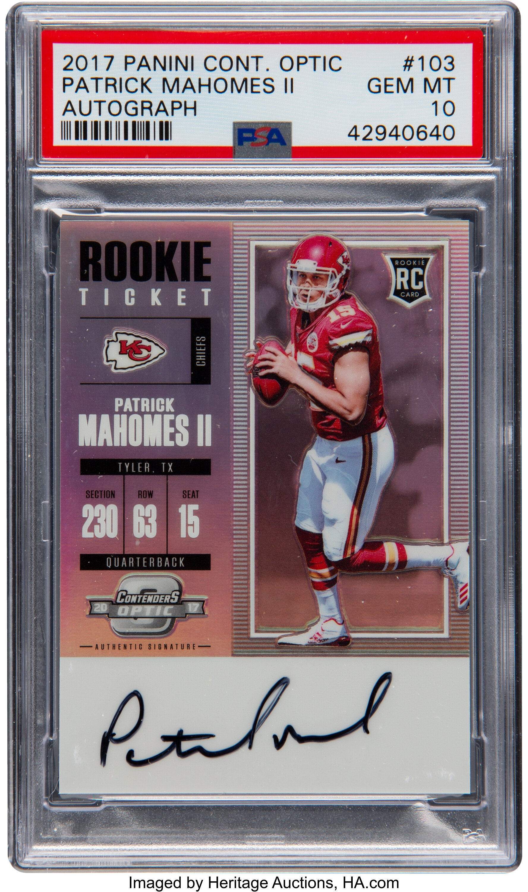 Sold at Auction: Patrick Mahomes Autographed Football Card