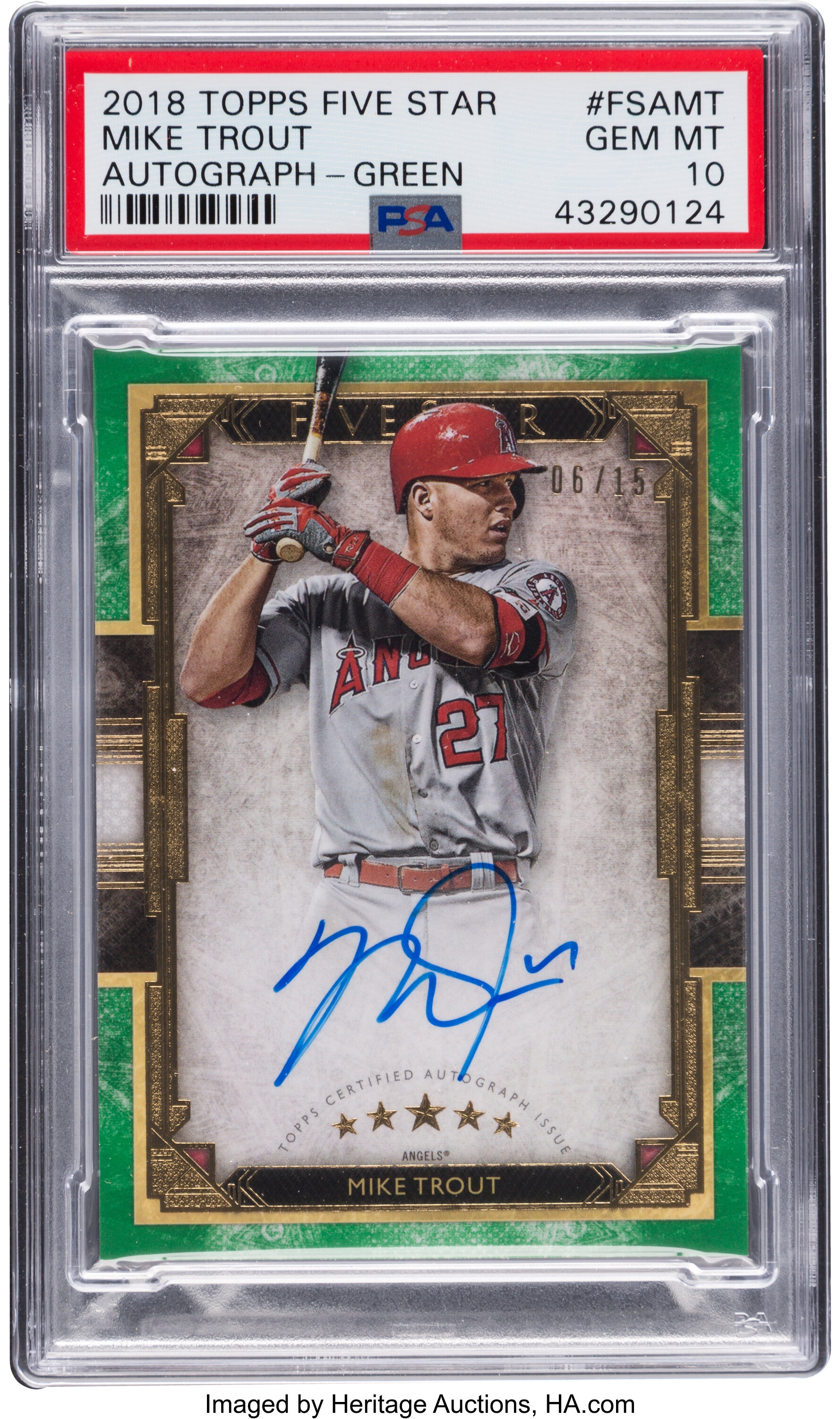 2018 Topps Five Star Mike Trout Autograph Green 6/15 #FSAMT PSA