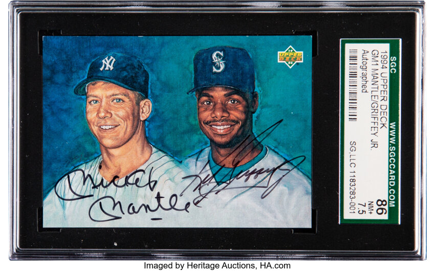 Signed 1994 Upper Deck Mickey Mantle & Ken Griffey Jr. SGC 86 NM+