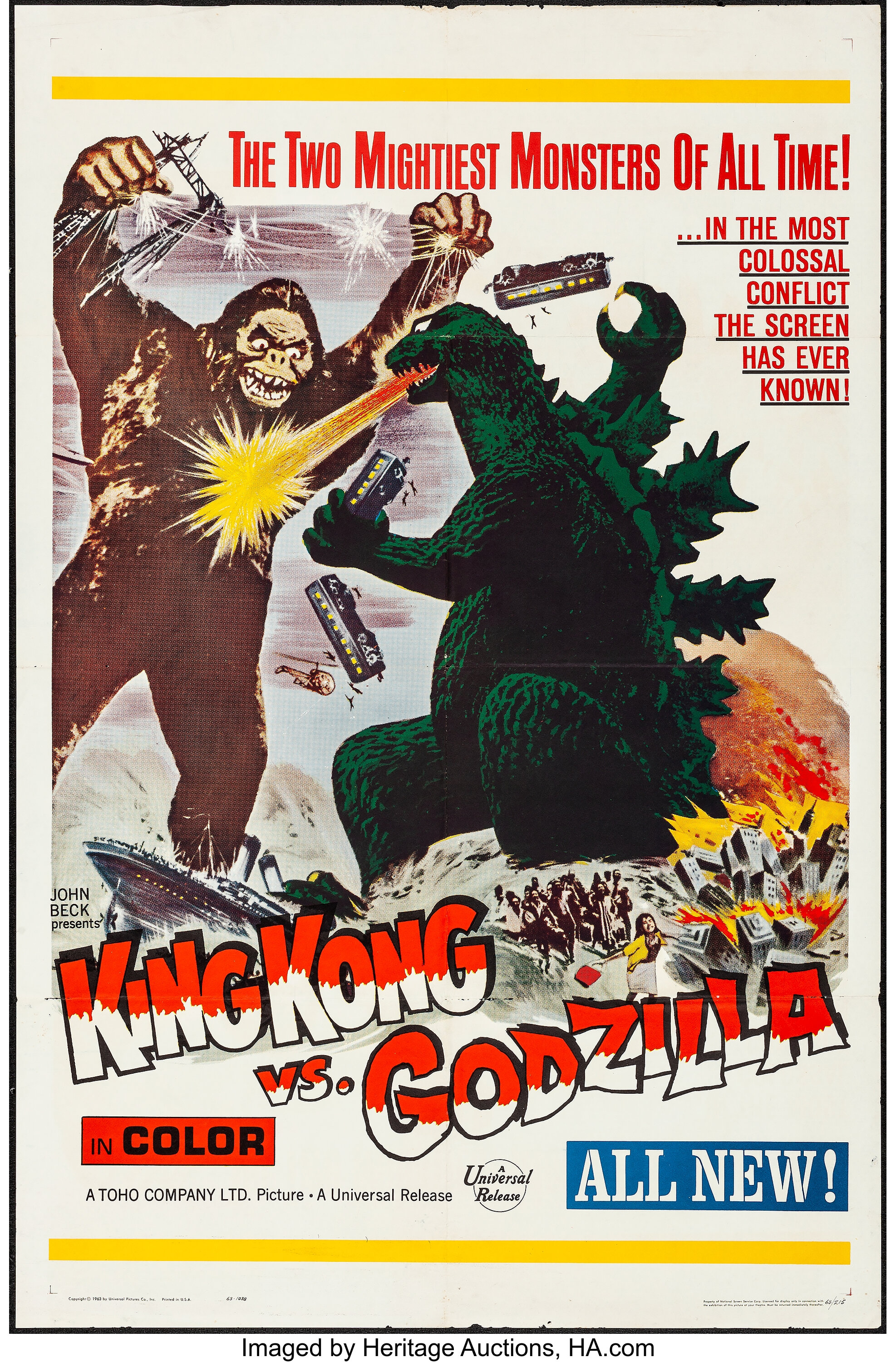 King Kong vs. Godzilla (Universal, 1963). Folded, Very Fine-. One | Lot ...