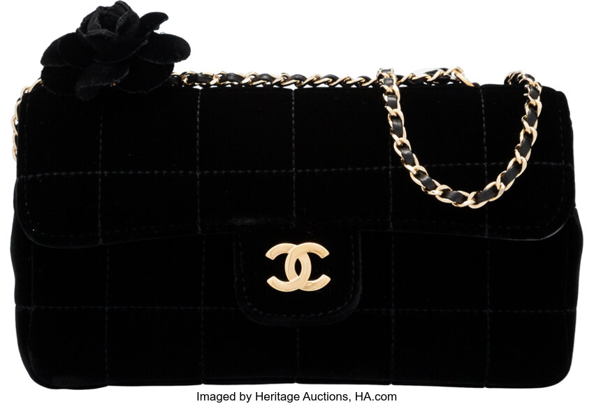 Chanel Black Quilted Velvet Small Shoulder Bag with Gold Hardware