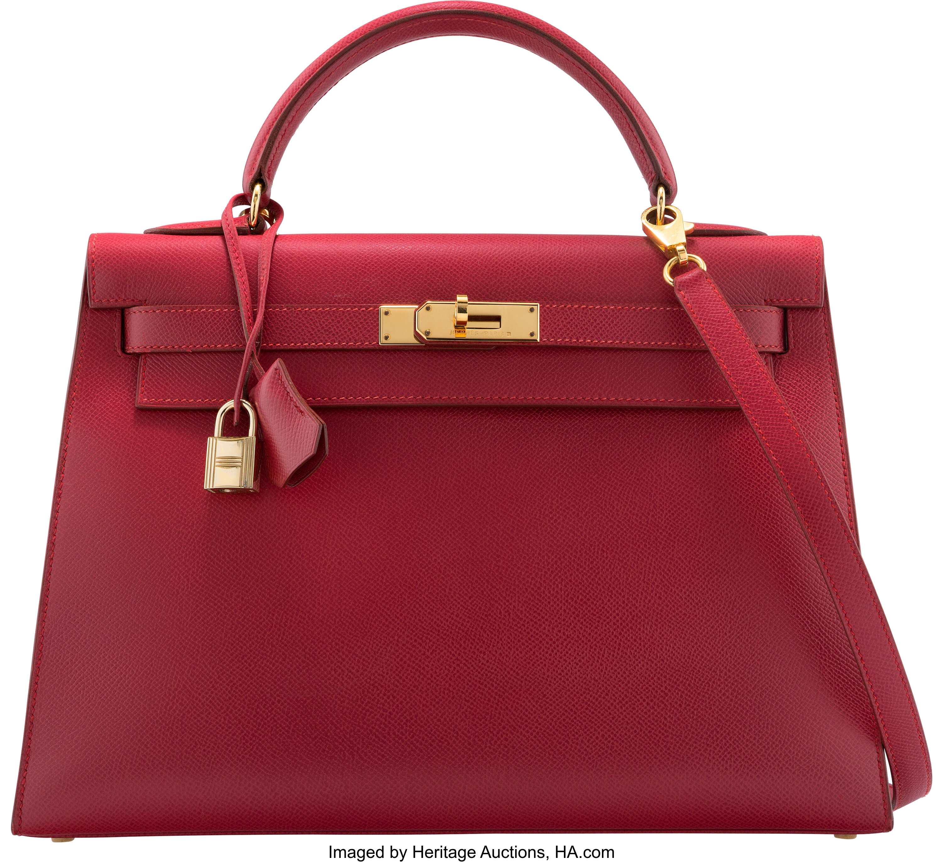 HERMES KELLY 32 Graine Couchevel leather Rouge vif □A Engraving