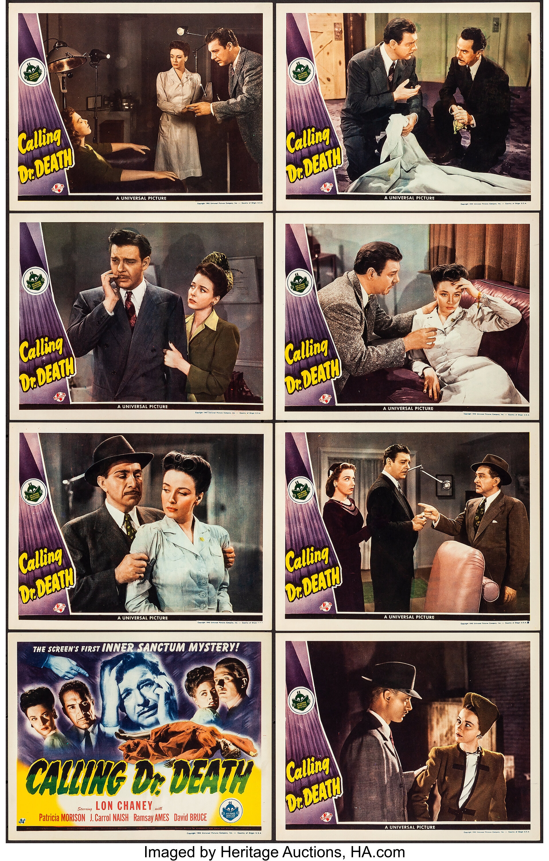 Calling Dr. Death (Universal, 1943). Very Fine+. Lobby Card Set of ...