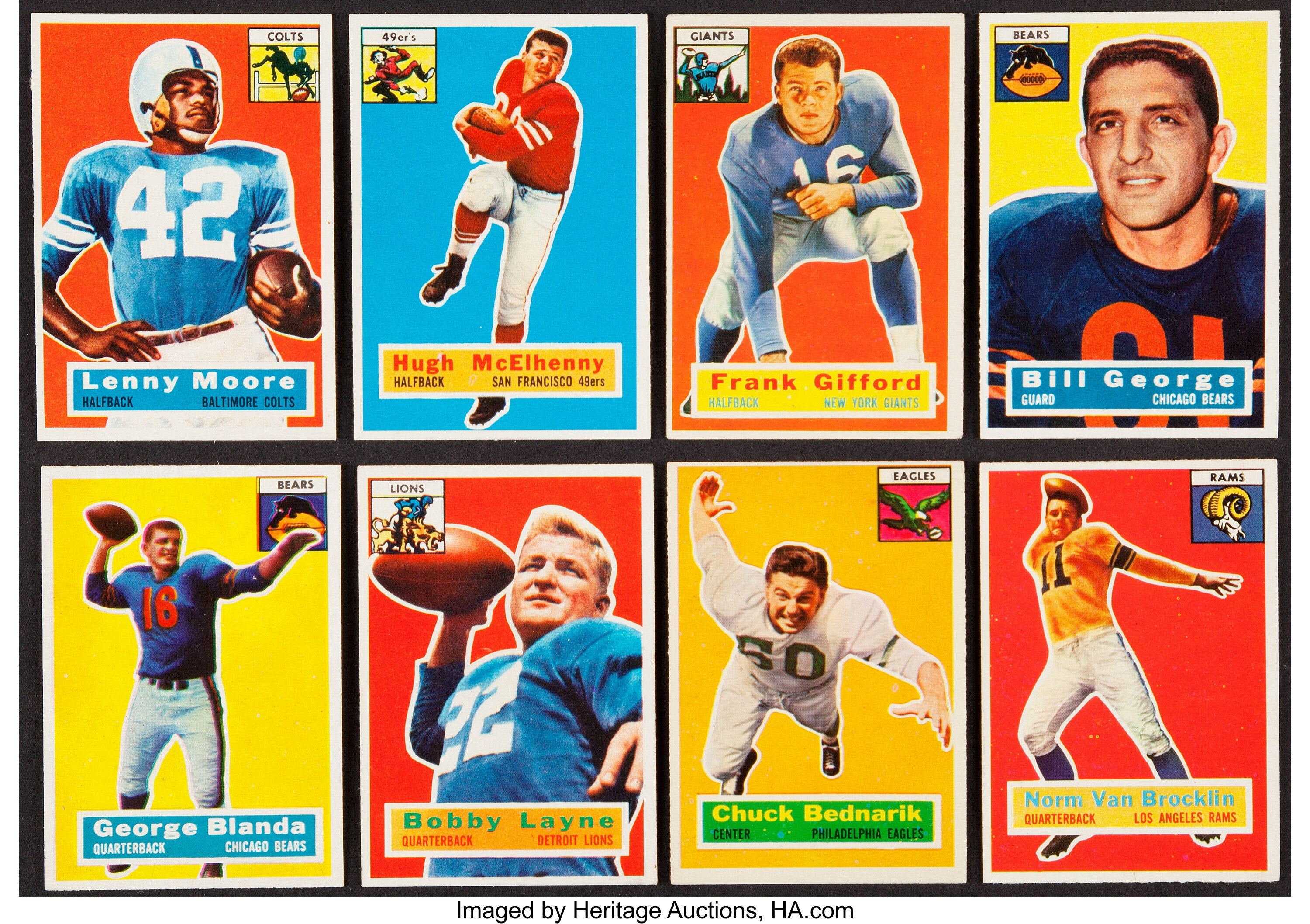 6) 1956 Chicago Bears Topps Footbal Cards @ George Blanda