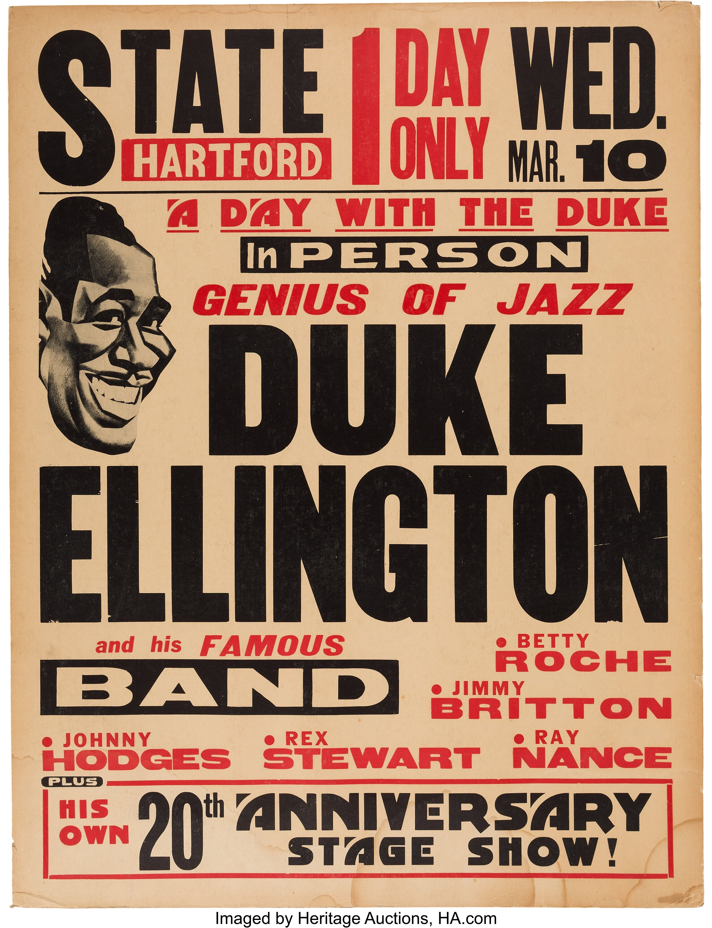 Duke Ellington 1943 Jumbo Window Card Concert Poster.. ... Music | Lot ...