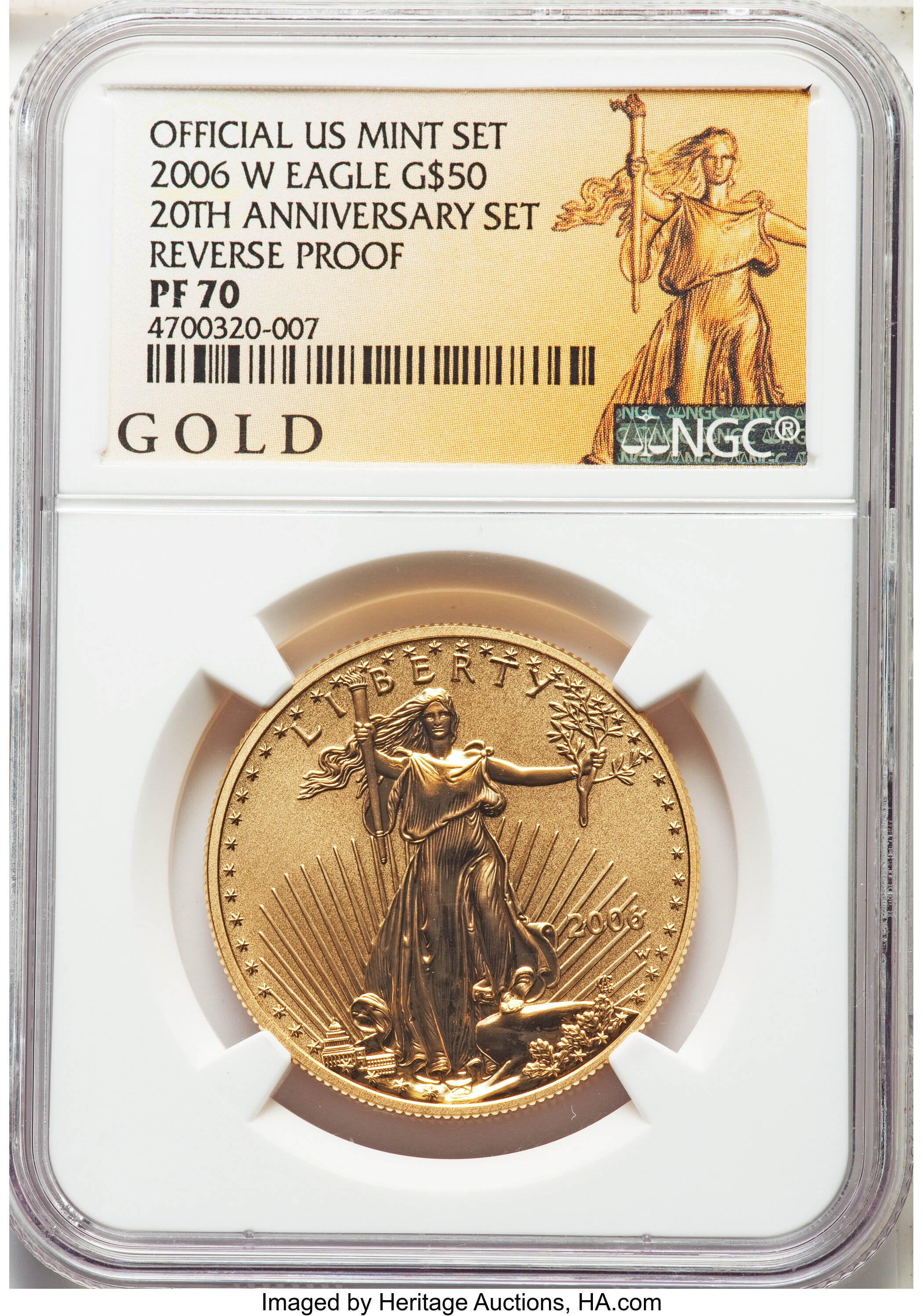 2006-W $50 One-Ounce Gold Eagle, 20th Anniversary, Reverse Proof