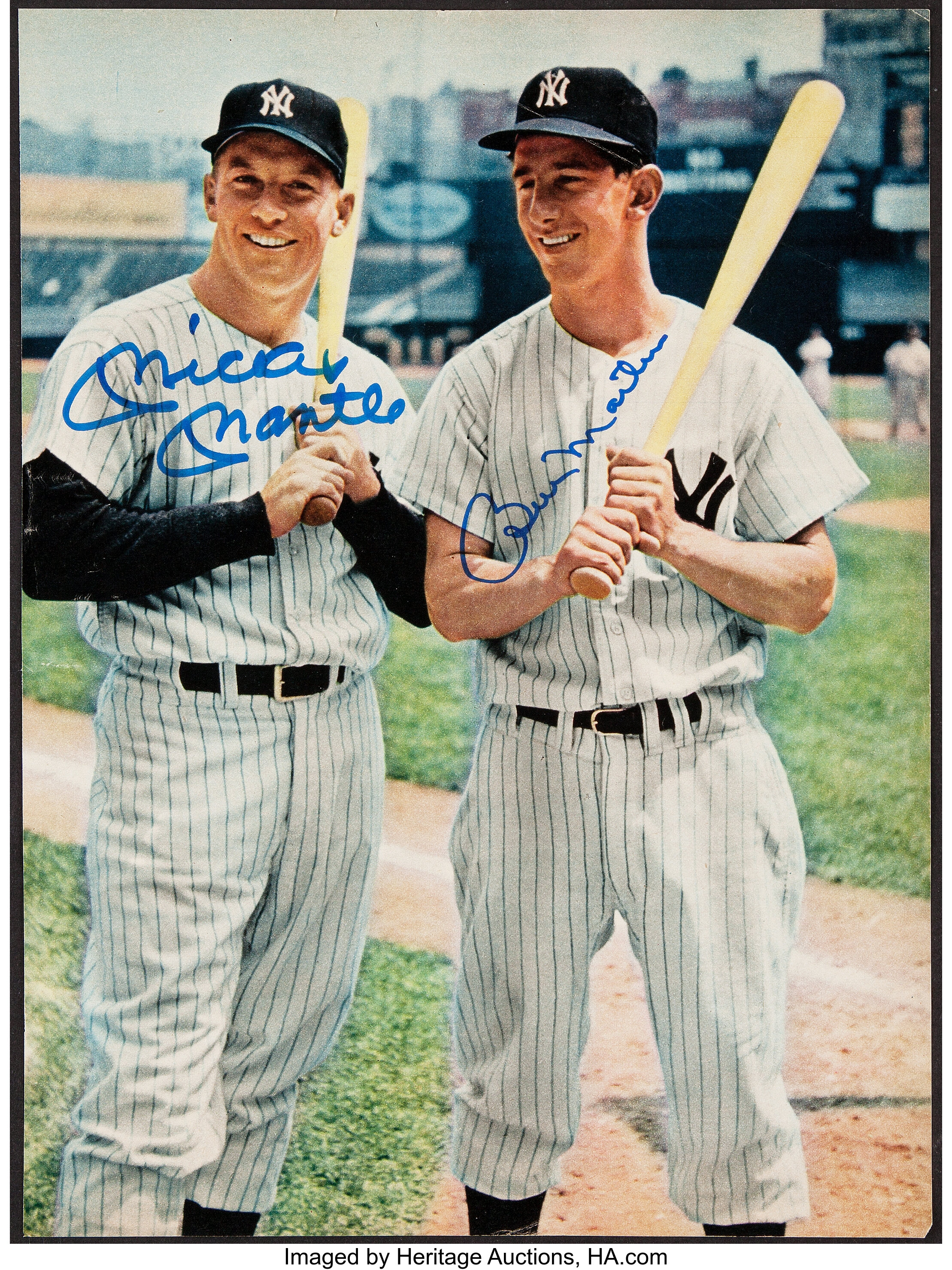 Mickey Mantle & Billy Martin Autographed New York Yankees Magazine Photo  Framed