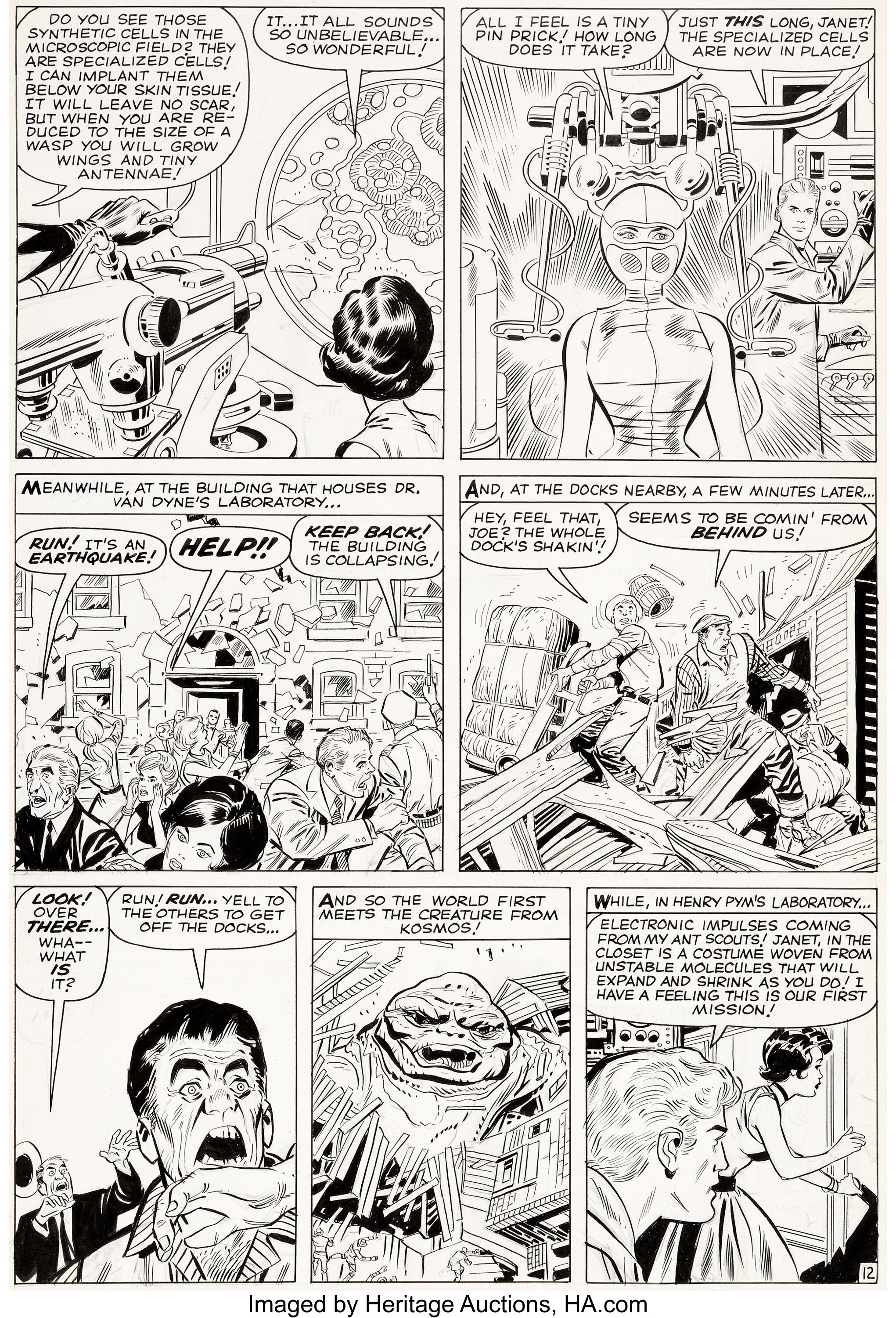 Comic Art For Sale from Coollines Artwork, KIRBY, JACK - Tales To Astonish # 39 pg 1, large size splash fifth Ant-Man issue vs Scarlet Beetle by Comic  Artist(s) Jack Kirby