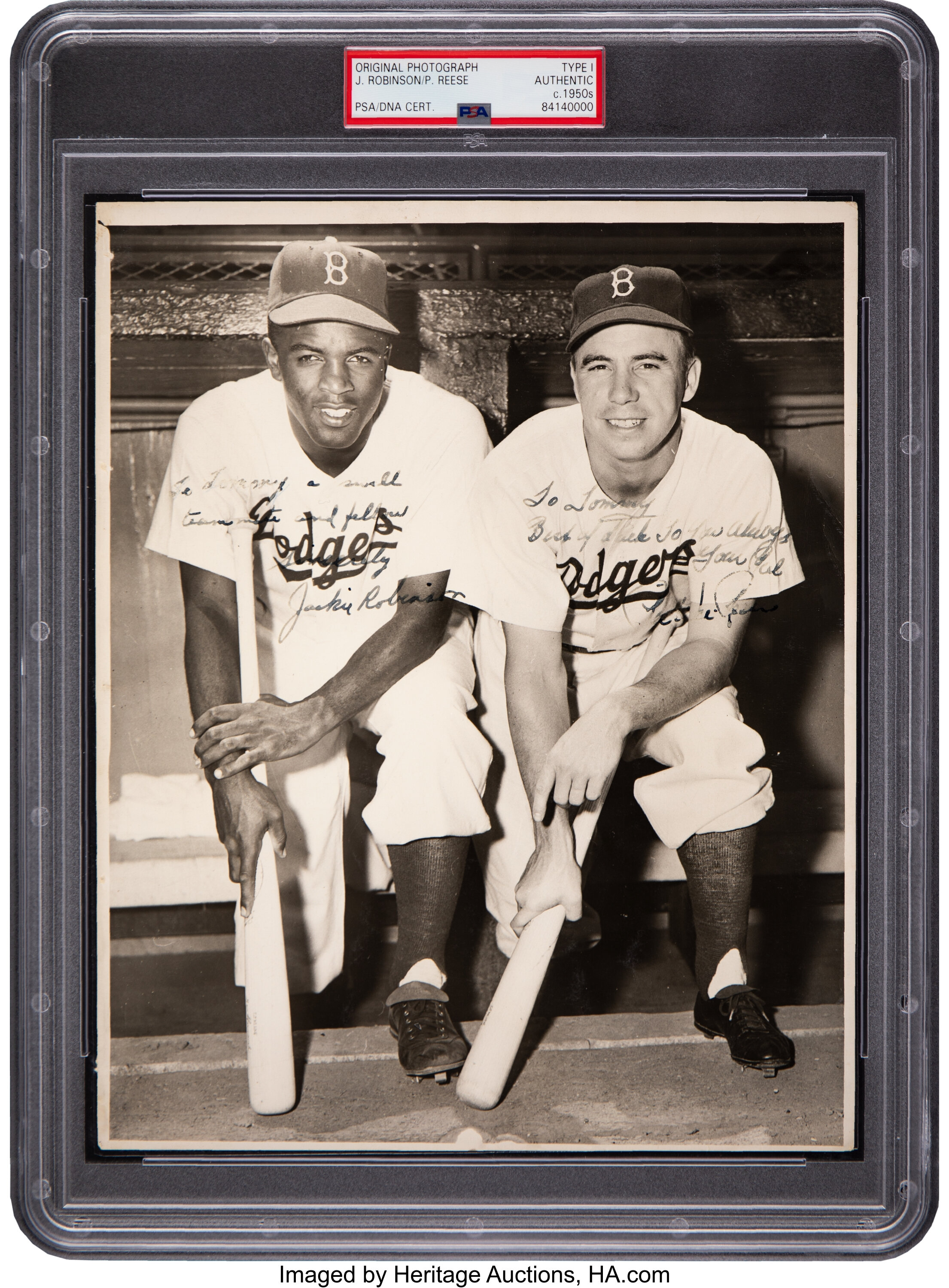 Pee Wee Reese Signed Dodgers 8x10 Photo With Jackie Robinson (FSC COA)