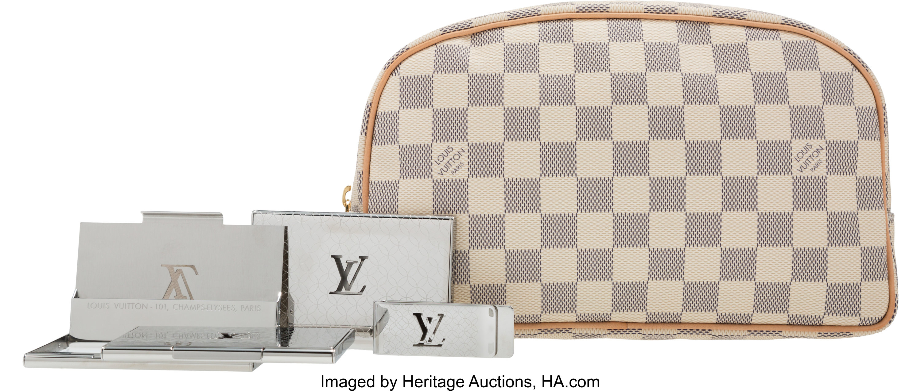 Louis Vuitton Set of 5: Damier Azur Pochette, Silver Card Holders &, Lot  #16201