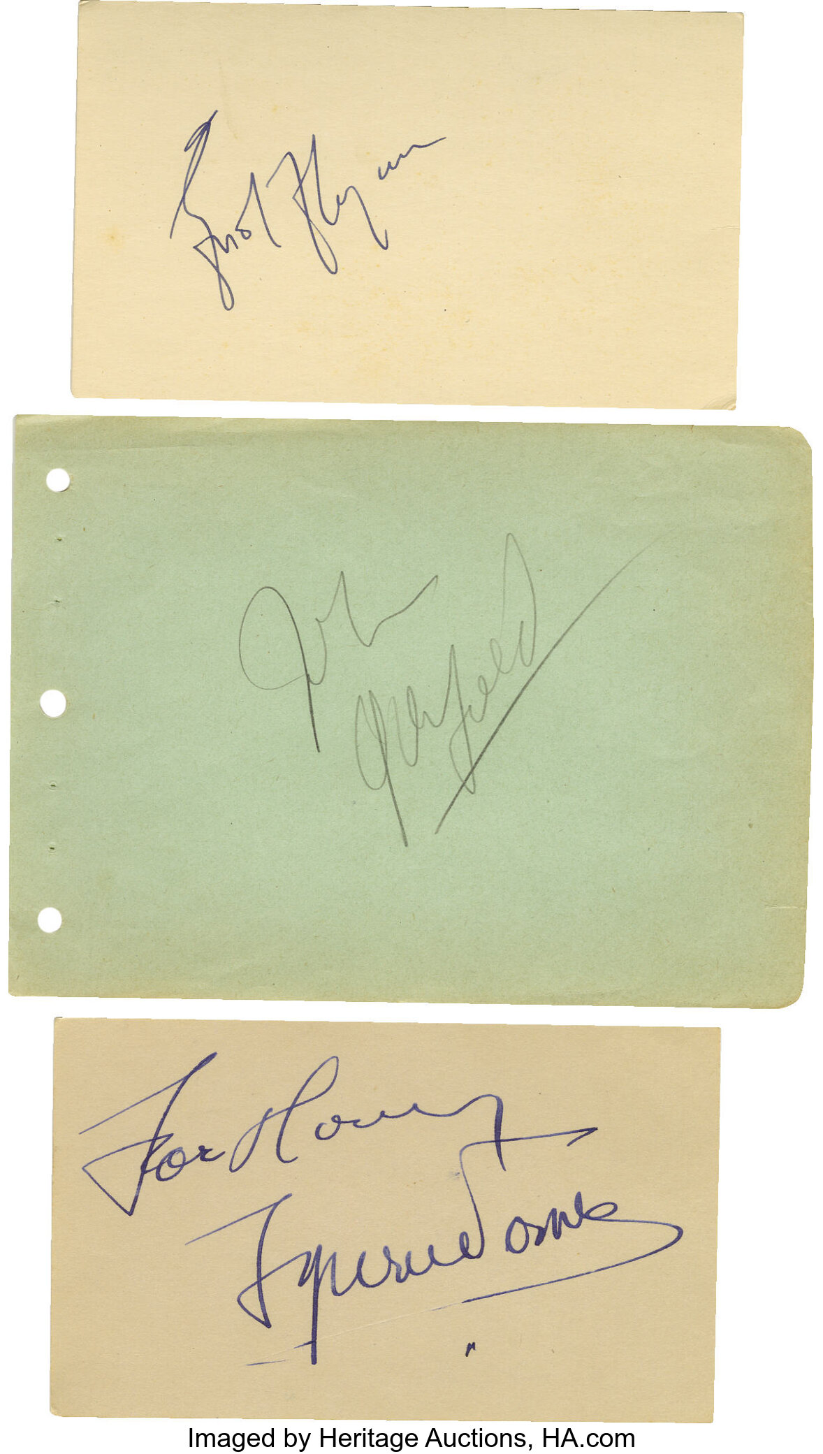 Errol Flynn, Tyrone Power, and John Garfield Autographs. Set of | Lot ...