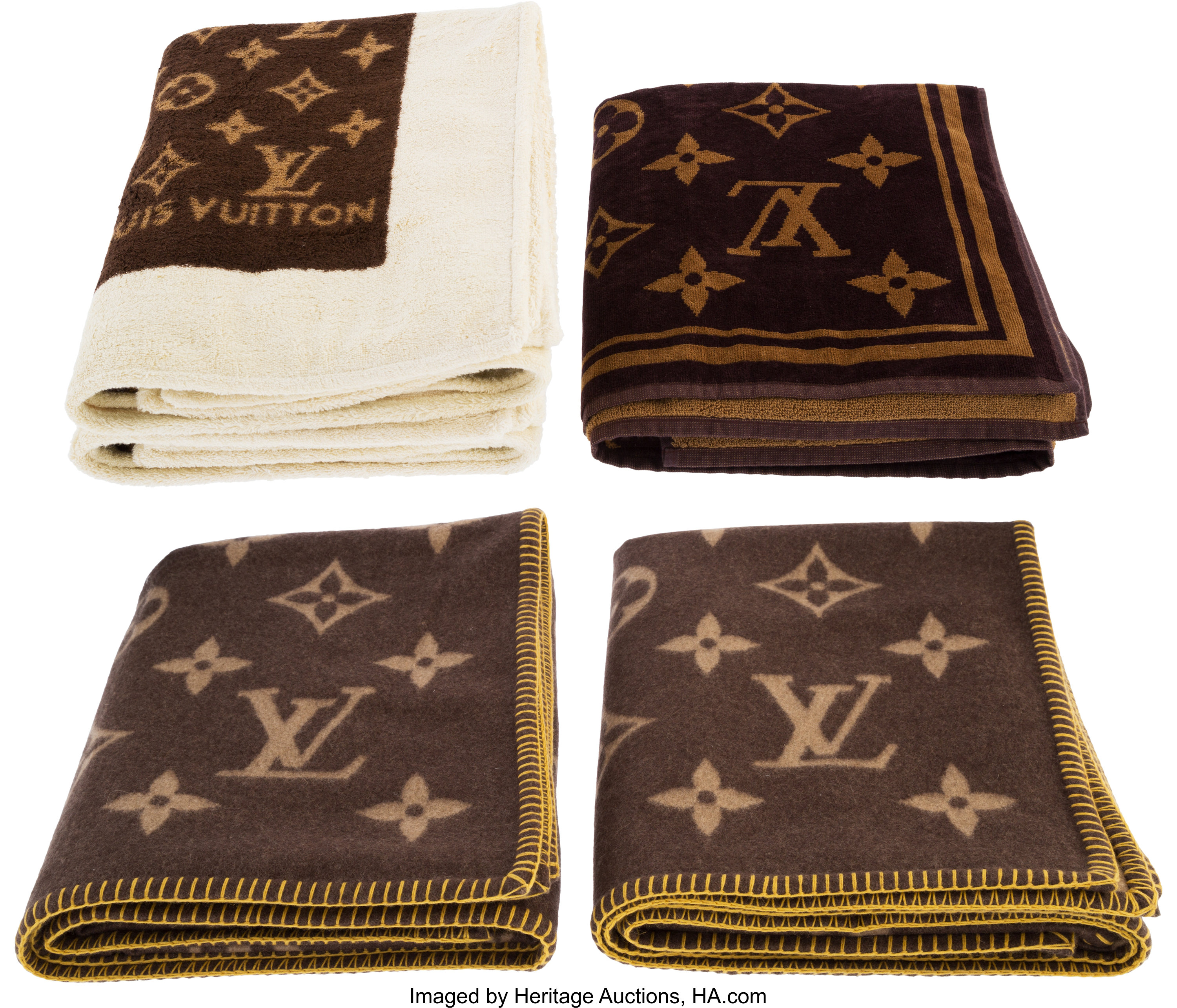 Louis Vuitton Set Of Five Brown Monogram Blankets Towels Lot 16212 Heritage Auctions