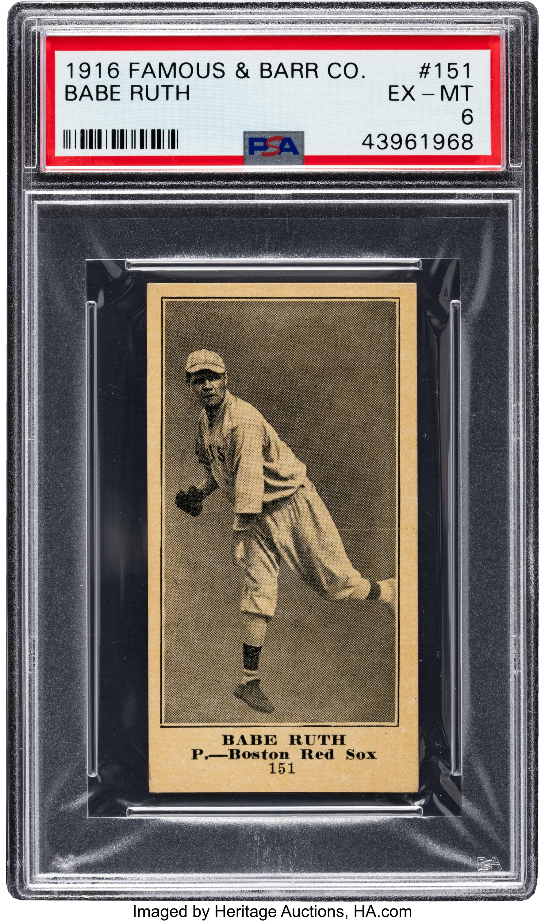 1916 Famous & Barr Co. Babe Ruth #151 PSA EX-MT 6 - The Hobby's, Lot  #56008