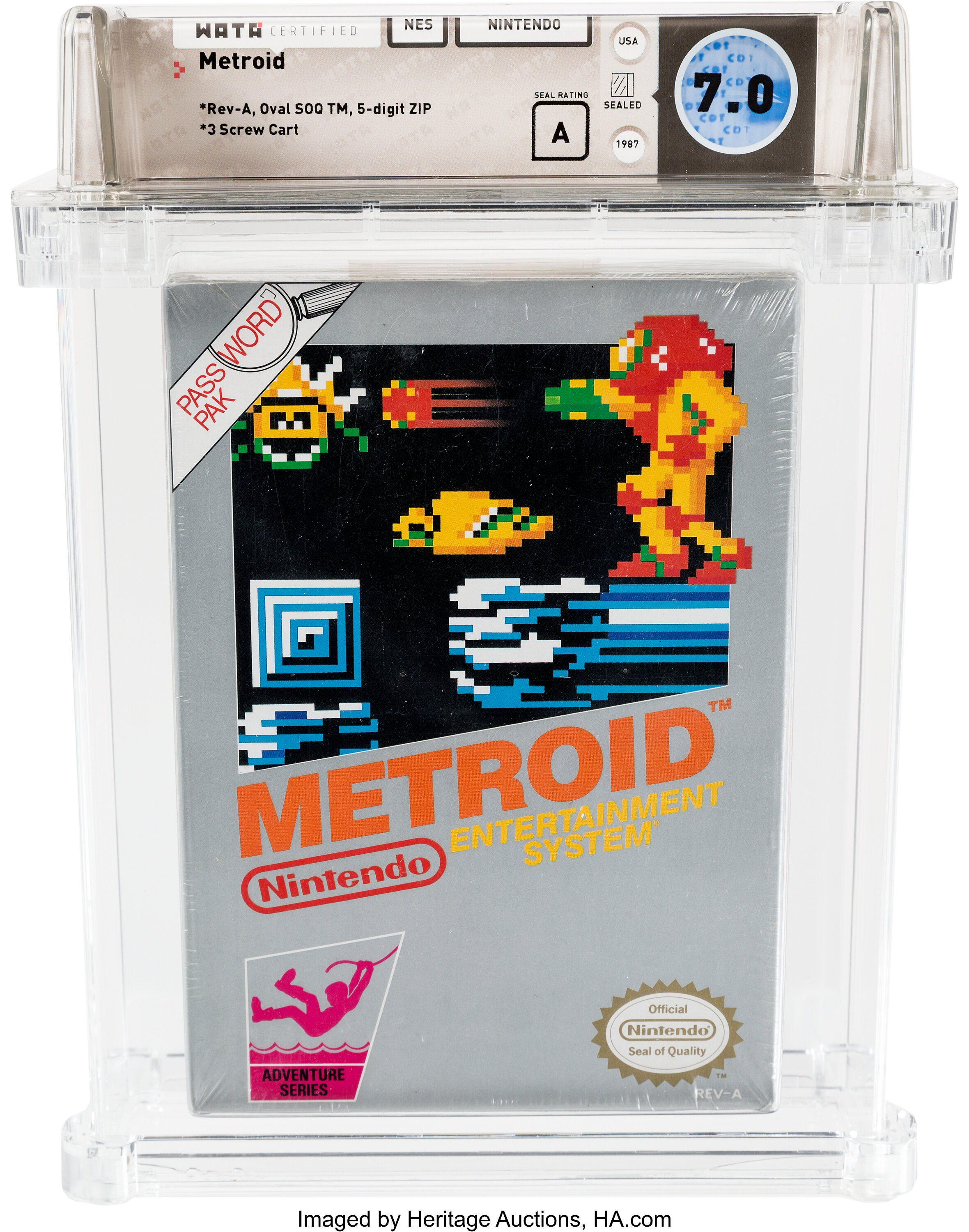 Metroid Nes Nintendo 1987 Wata 7 0 A Seal Rating Variant Lot 95536 Heritage Auctions