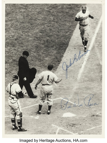 Pee Wee Reese Signed Dodgers 8x10 Photo With Jackie Robinson (FSC COA)