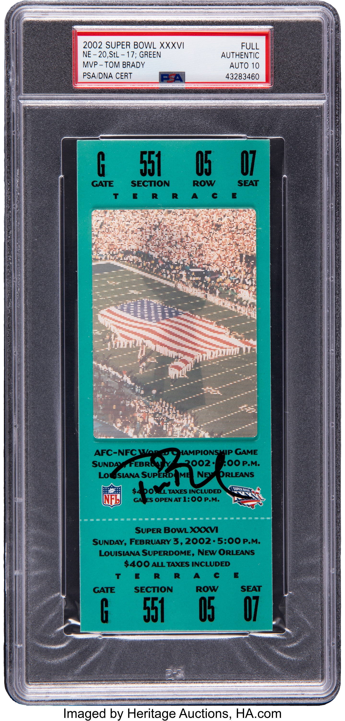 2002 Topps Super Bowl XXXVI MVP Tom Brady PATCH AUTO /150 #SBMVP PSA 8  NM-MT on Vimeo