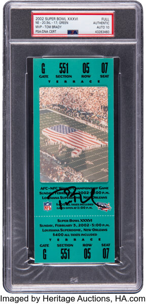 2002 Super Bowl XXXVI Full Ticket Signed by Tom Brady, Autograph, Lot  #80615