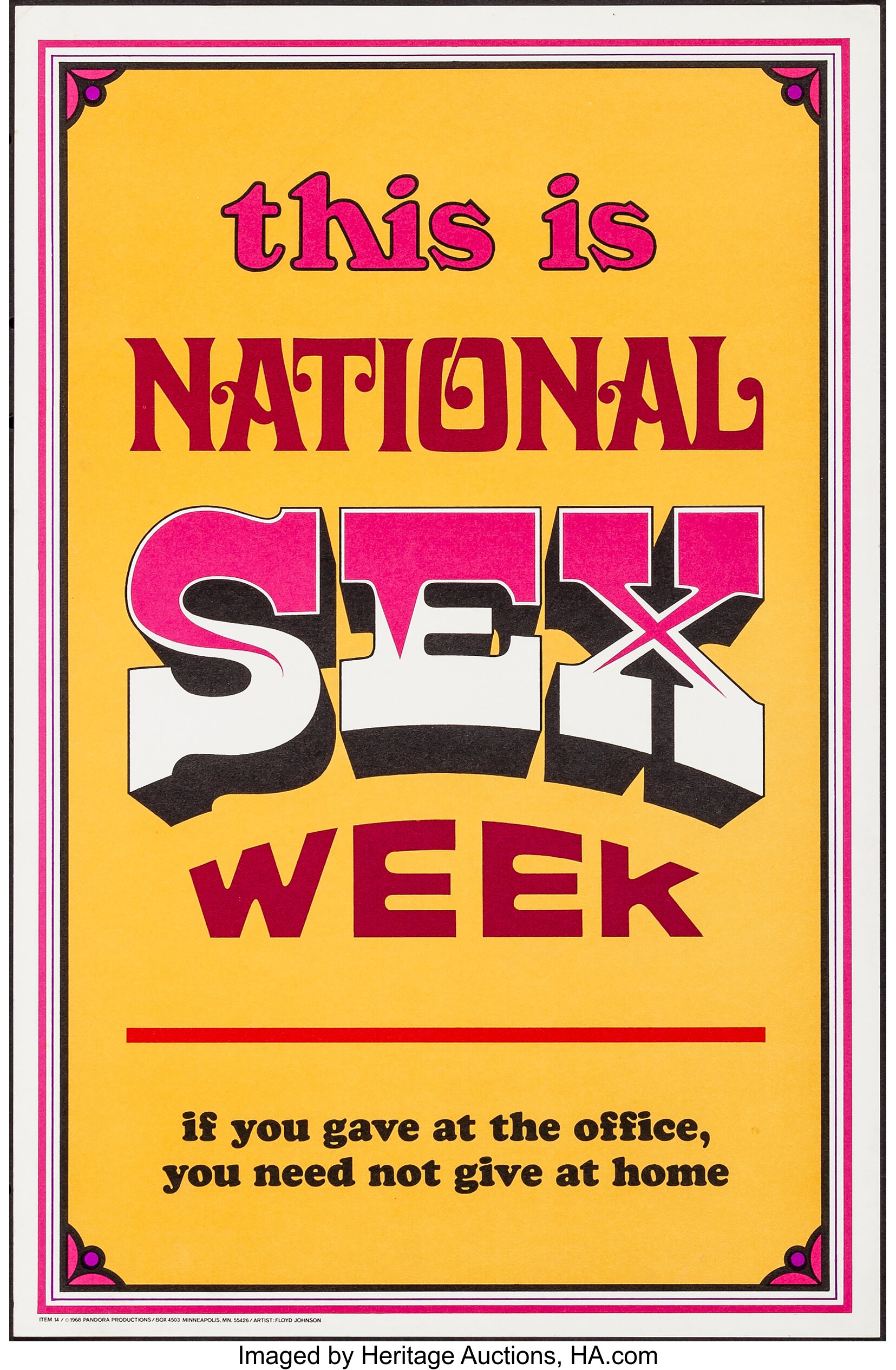 National Sex Week By Floyd Johnson Pandora Productions 1968 Lot 52282 Heritage Auctions