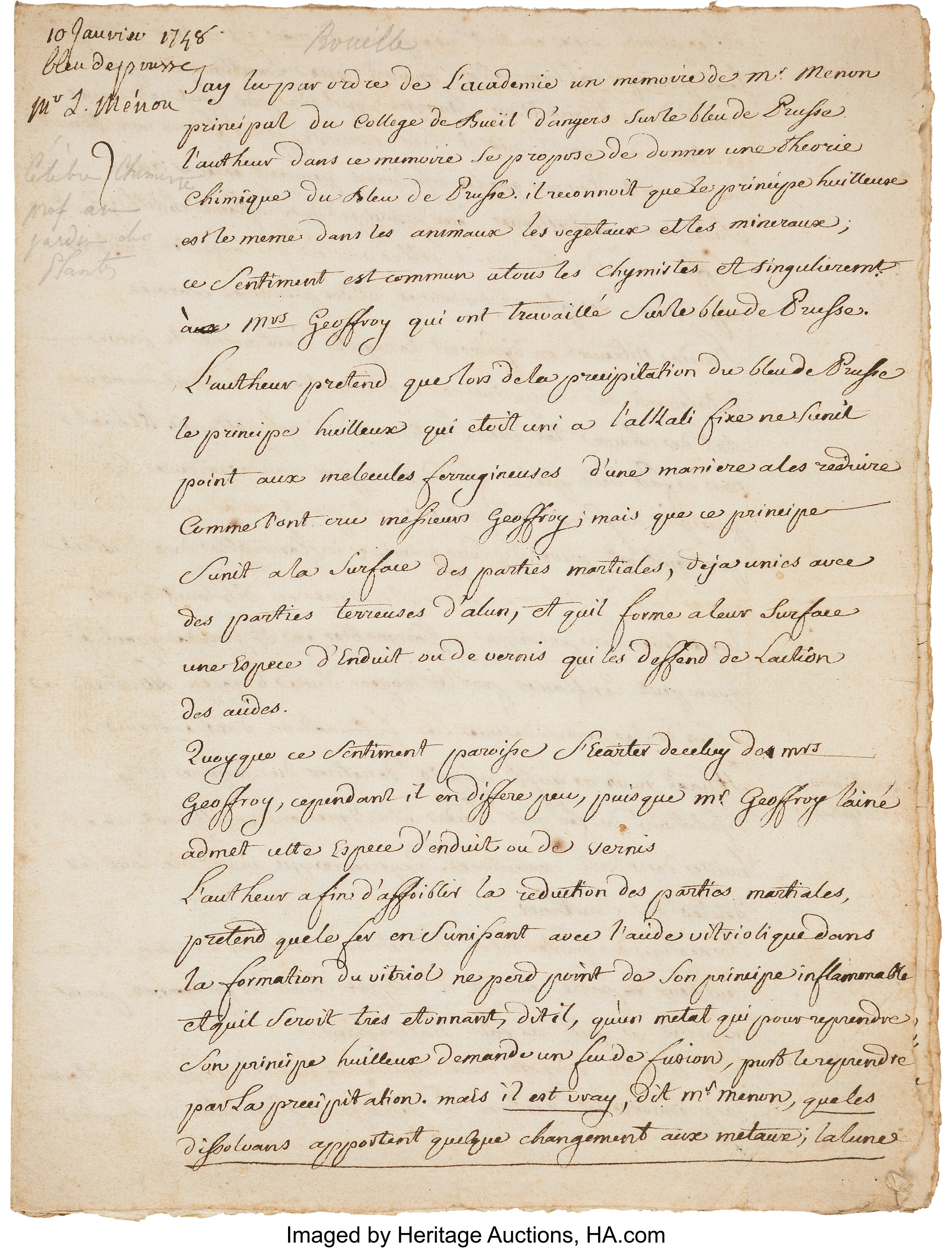 Guillaume François Rouelle. Autograph Manuscript Signed. . ... | Lot ...