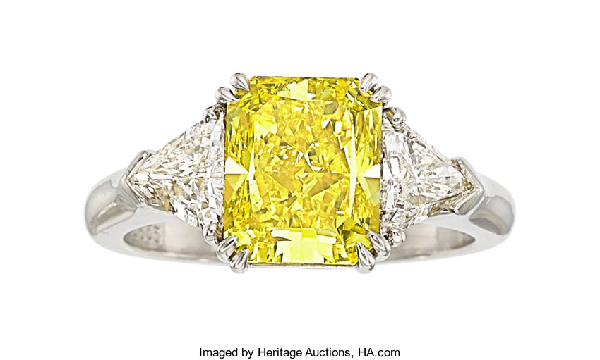 Fancy Vivid Yellow Diamond, Diamond, Platinum Ring. Estate