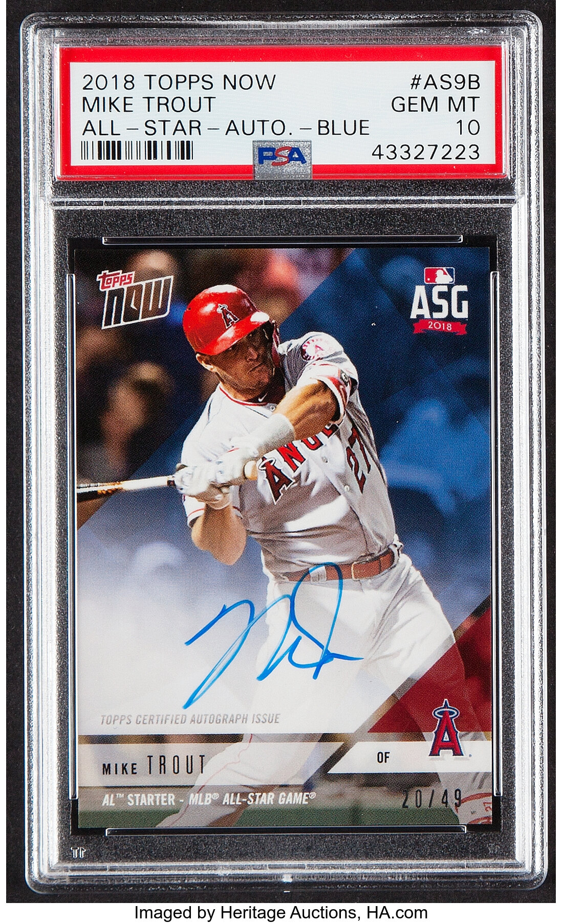 2018 Topps Now Mike Trout All-Star Autograph (Blue) #AS-9B PSA Gem, Lot  #43095