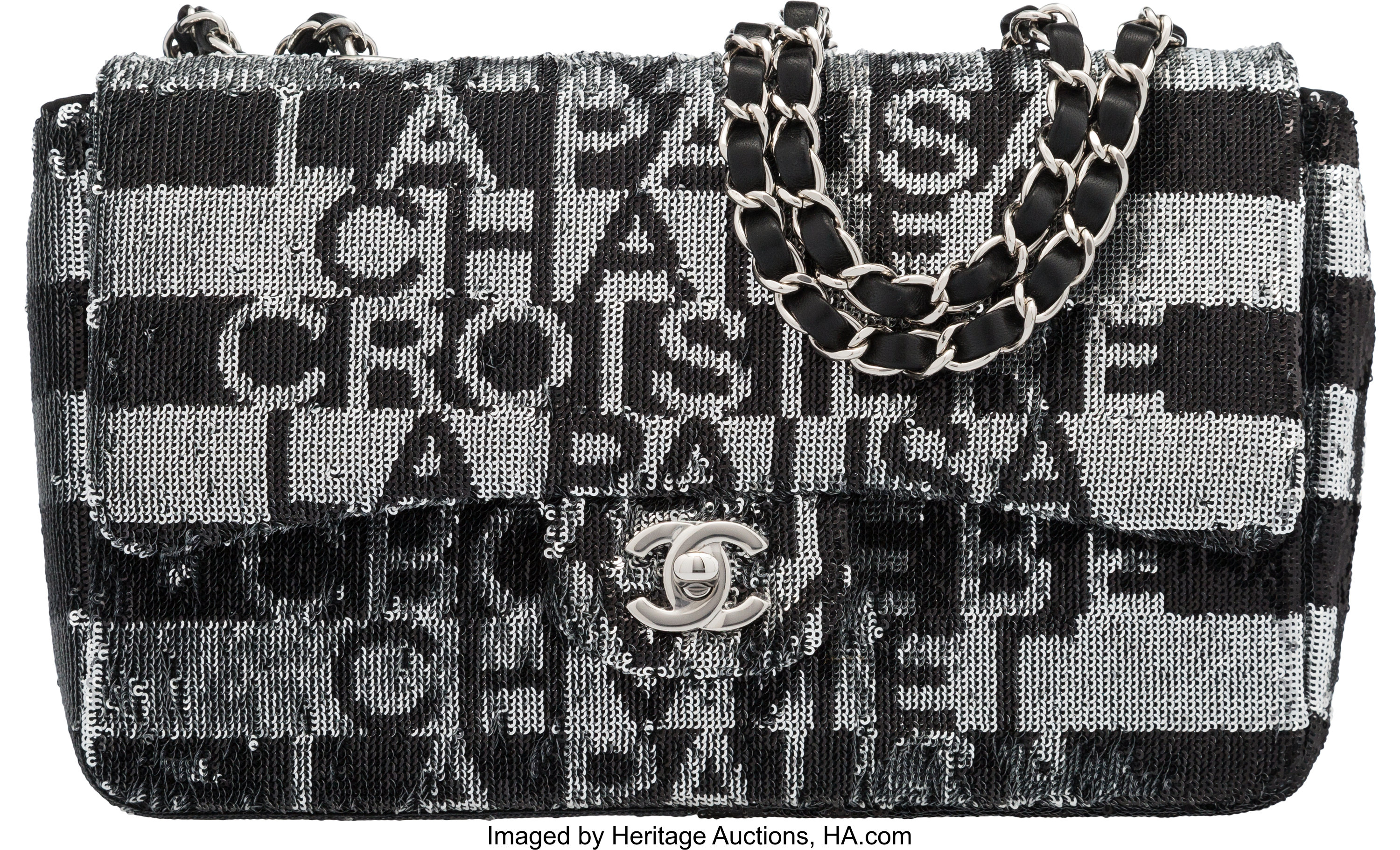 Chanel Limited Edition Silver & Black Sequin La Pausa Medium Flap, Lot  #58280