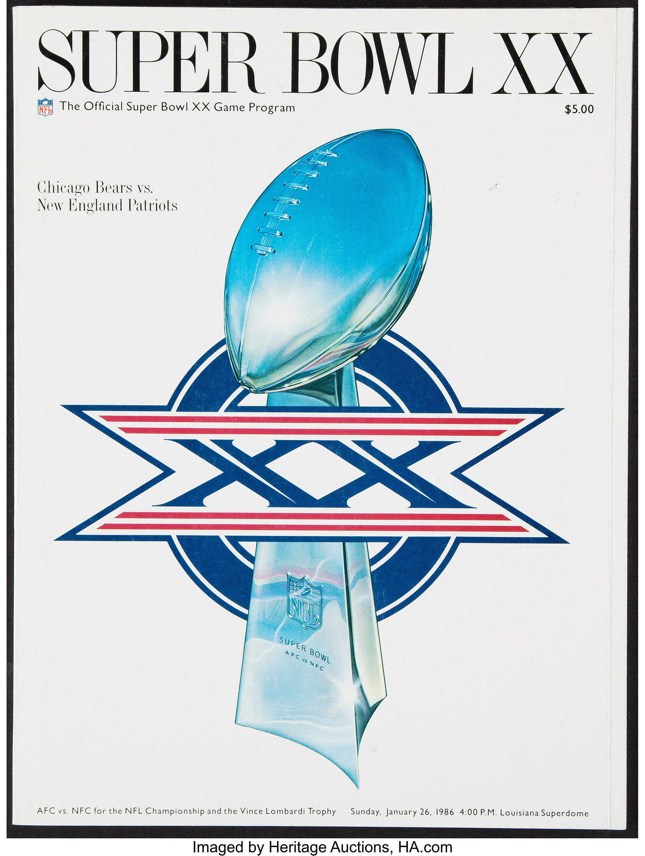 Sold at Auction: 1986 Super Bowl XX Football Ticket Stub