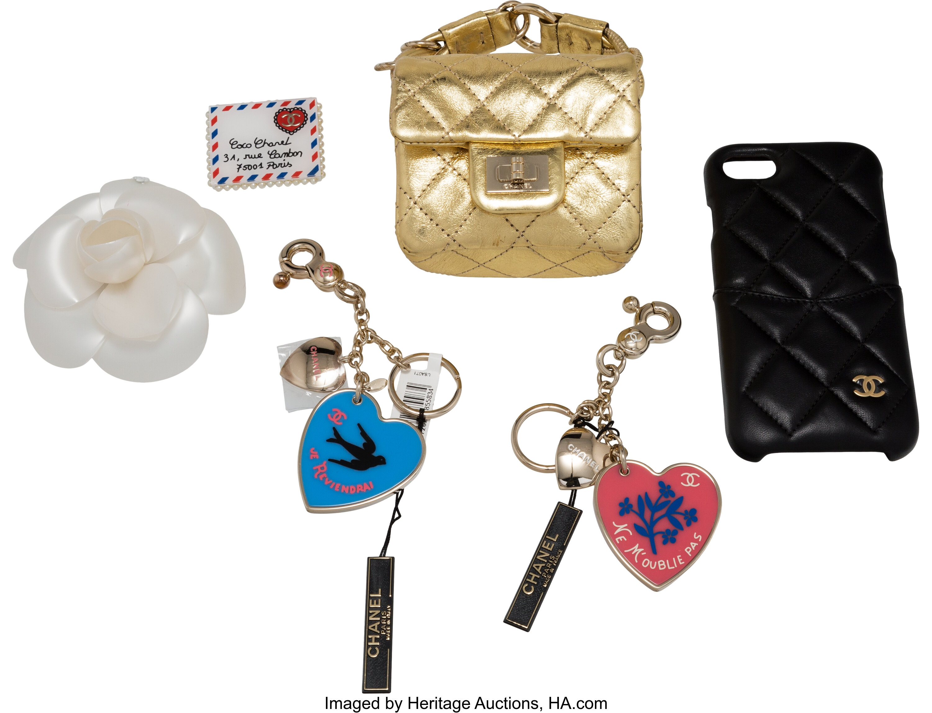 Chanel Set Of 6 Gold Ankle Bag Iphone 7 8 Case Keychains Pin Lot 532 Heritage Auctions
