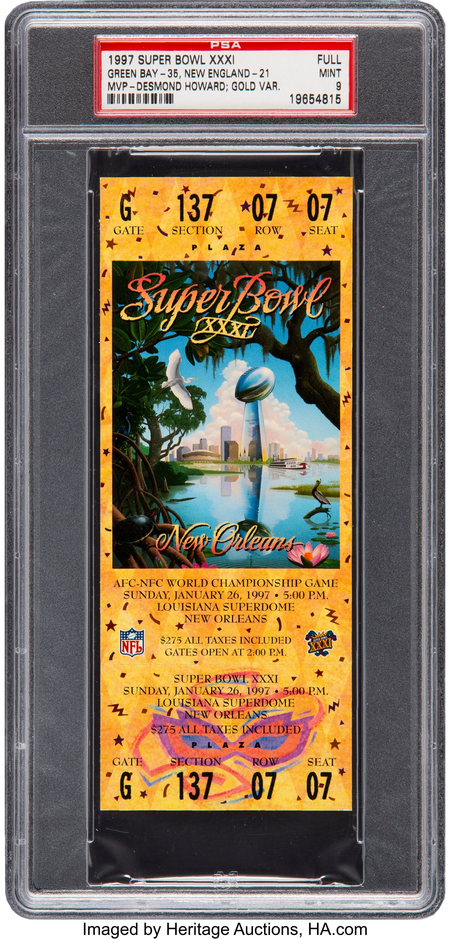 1997 Commemorative Super Bowl XXXI Card with Ticket: Packers vs Patriots