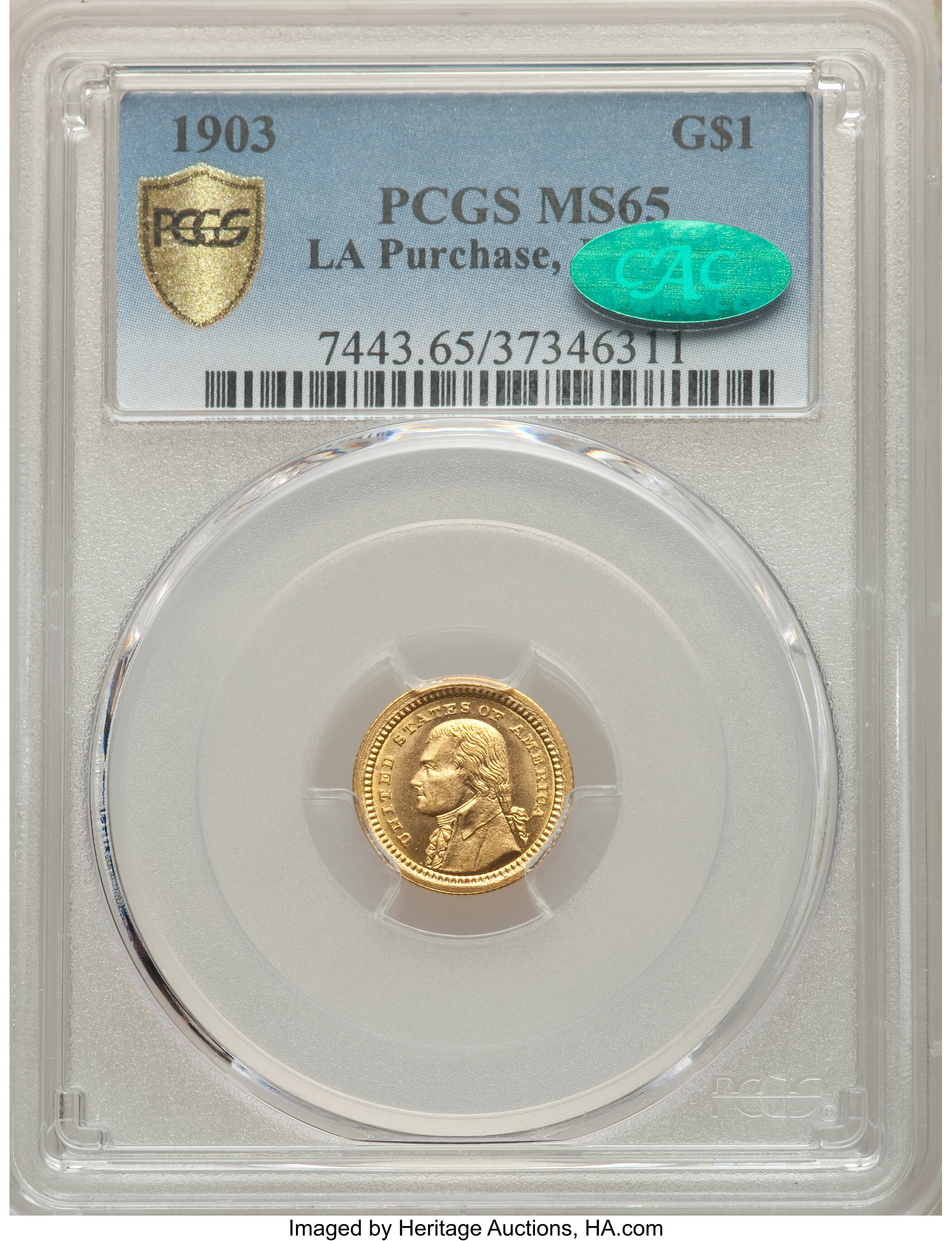 1903 G$1 Louisiana Purchase, Jefferson Gold Dollar MS65 PCGS. CAC