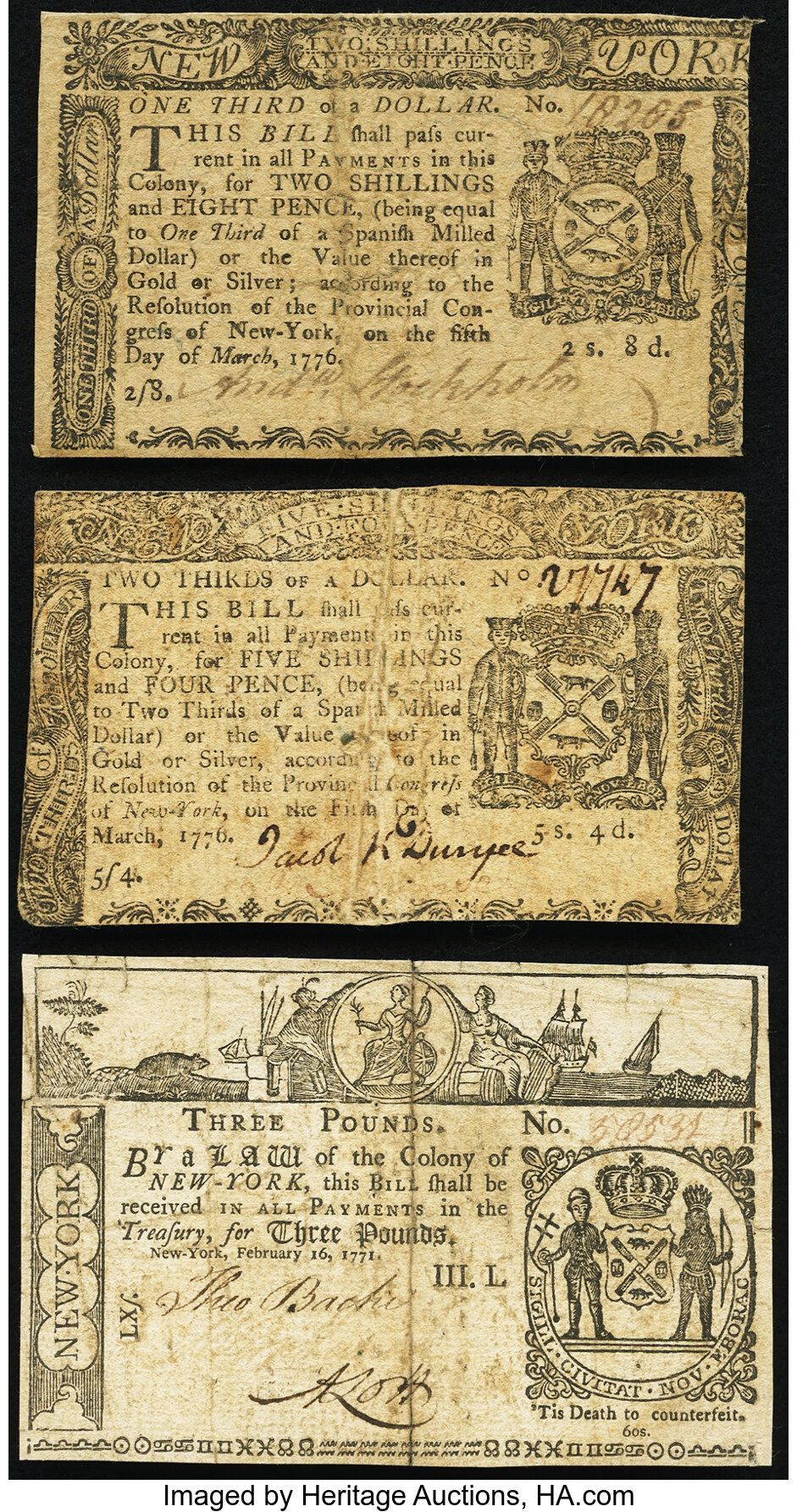 New York Colonials Three Examples Very Good Or Better Total Lot Heritage Auctions