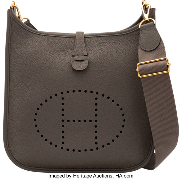 HERMÈS, GRIS ETAIN EVELYNE III PM IN TAURILLON CLEMENCE LEATHER WITH  PALLADIUM HARDWARE, Handbags & Accessories, 2020
