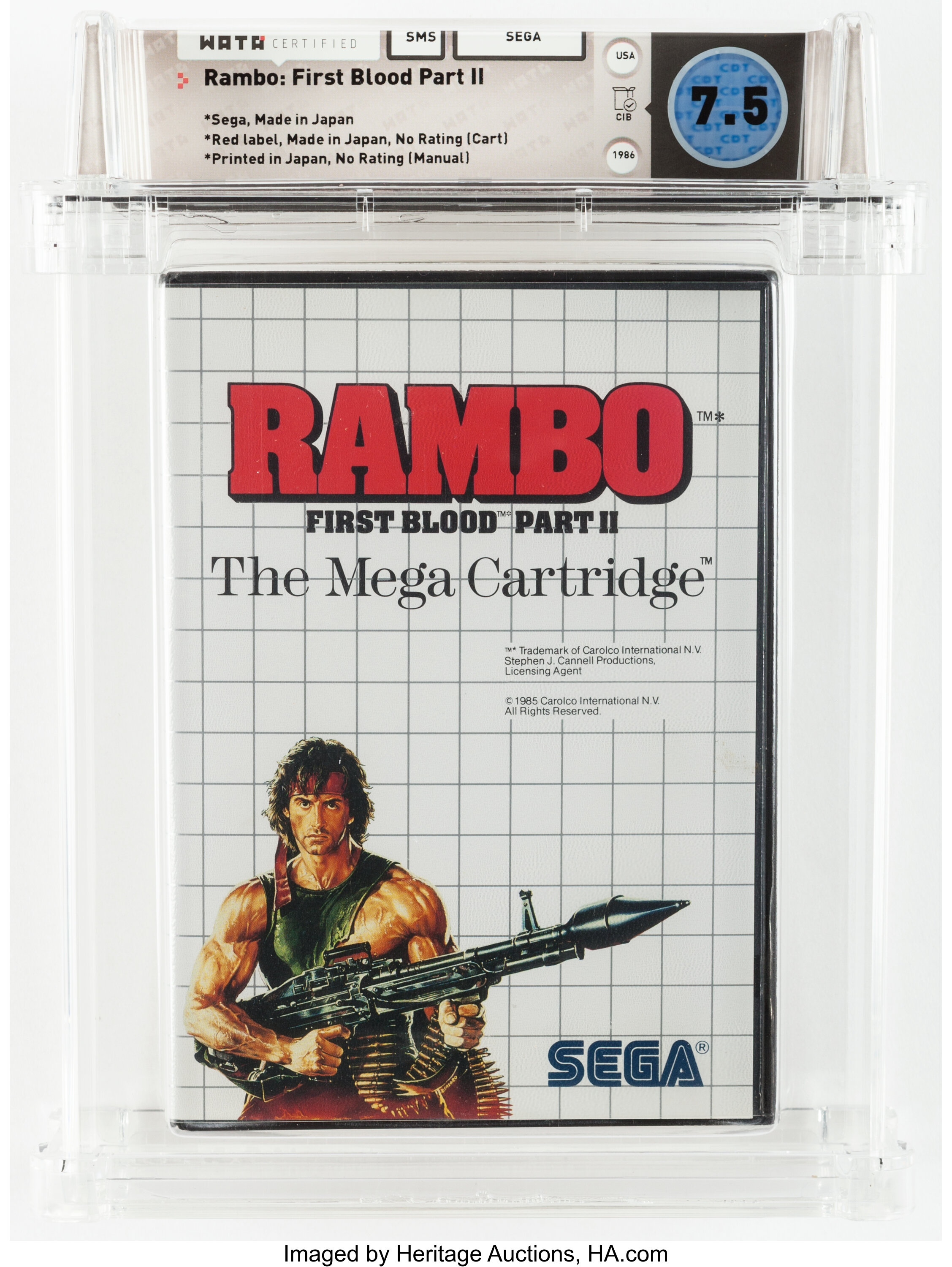 Rambo First Blood Part Ii Sms Sega 1986 Usa Wata 7 5 Cib Lot Heritage Auctions