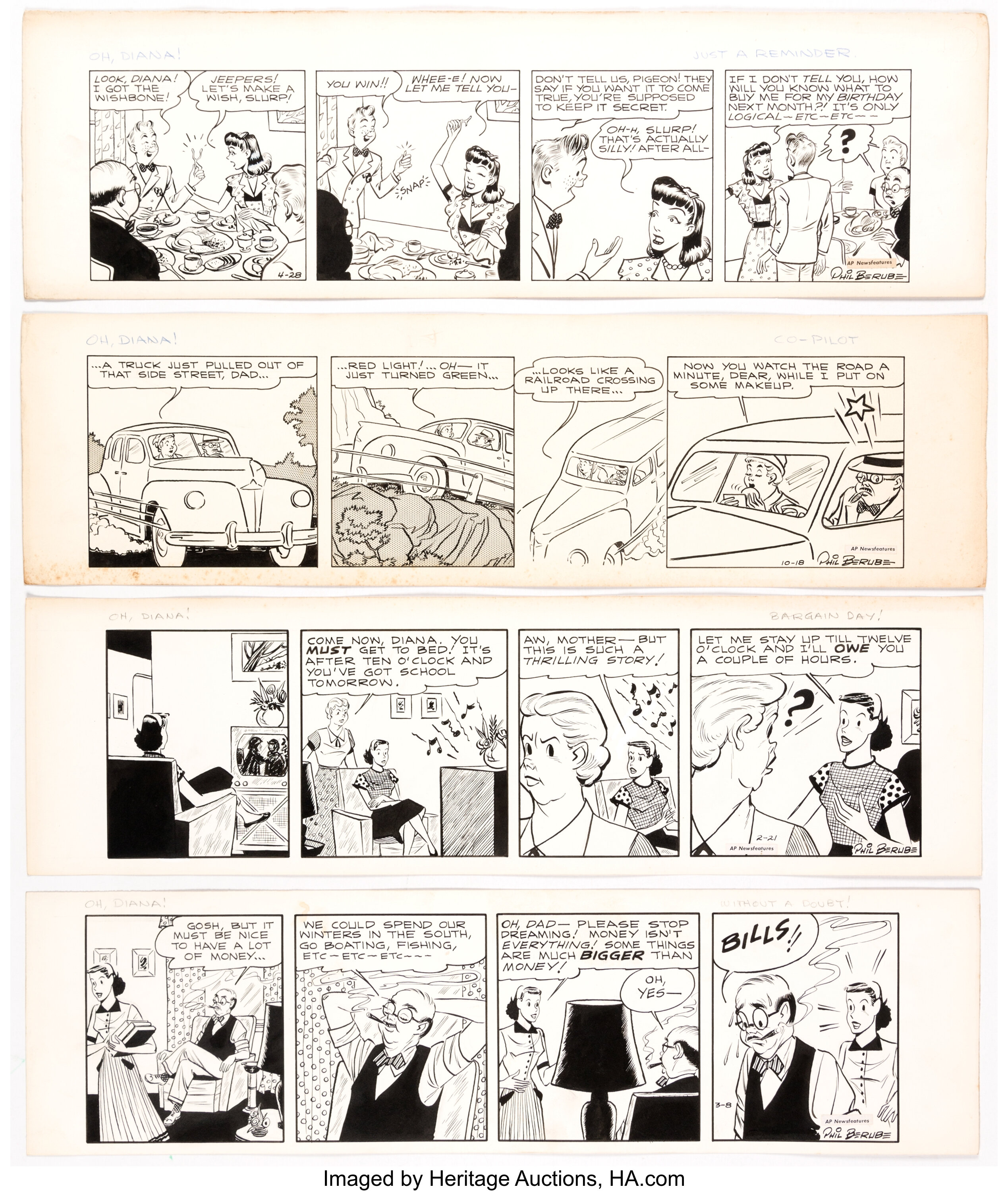 Phil Berube Oh, Diana! Daily Comic Strip Original Art Group of 25 | Lot ...