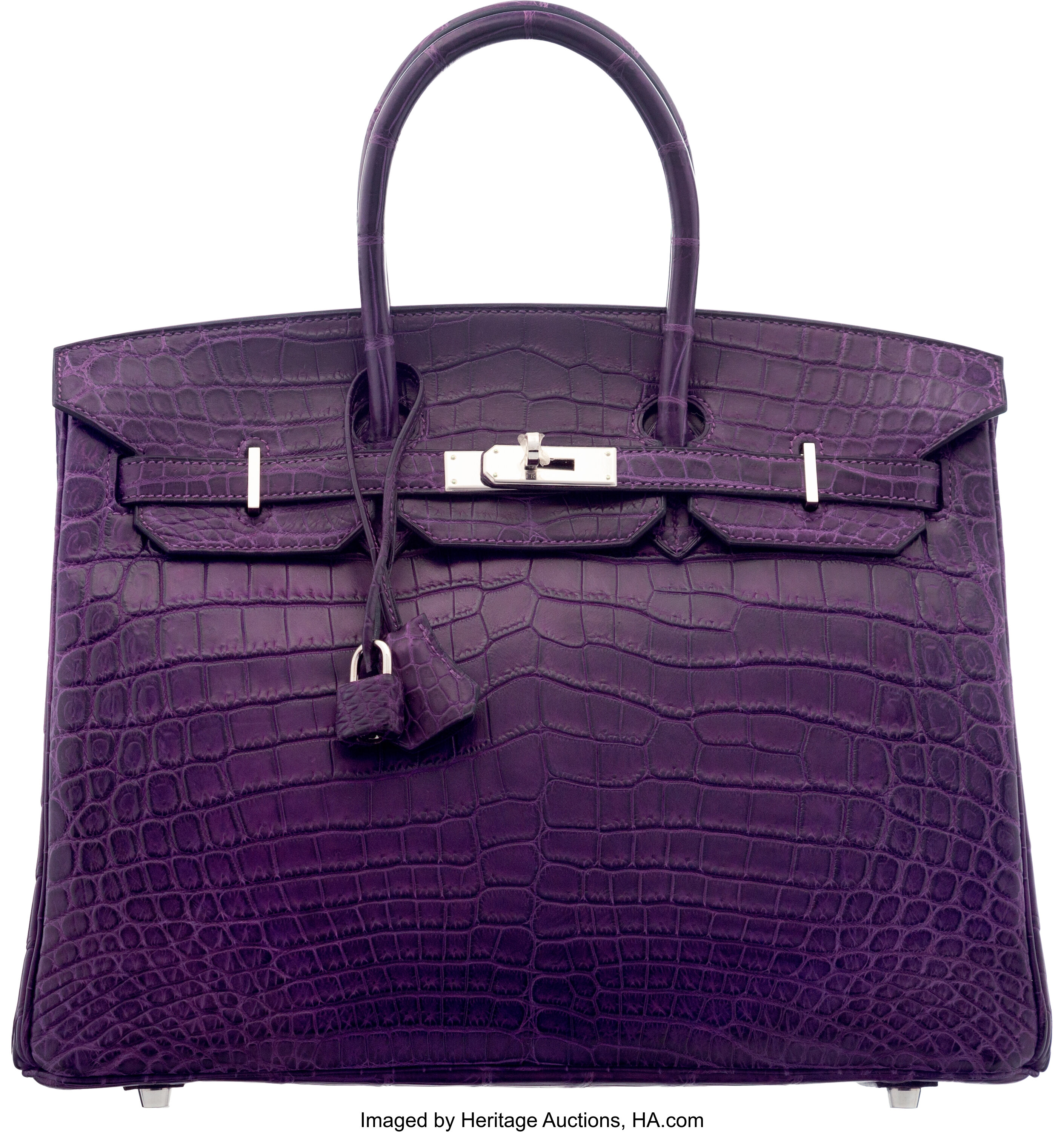 HERMES BIRKIN BAG AMETHYSTE Croc with silver 35cm