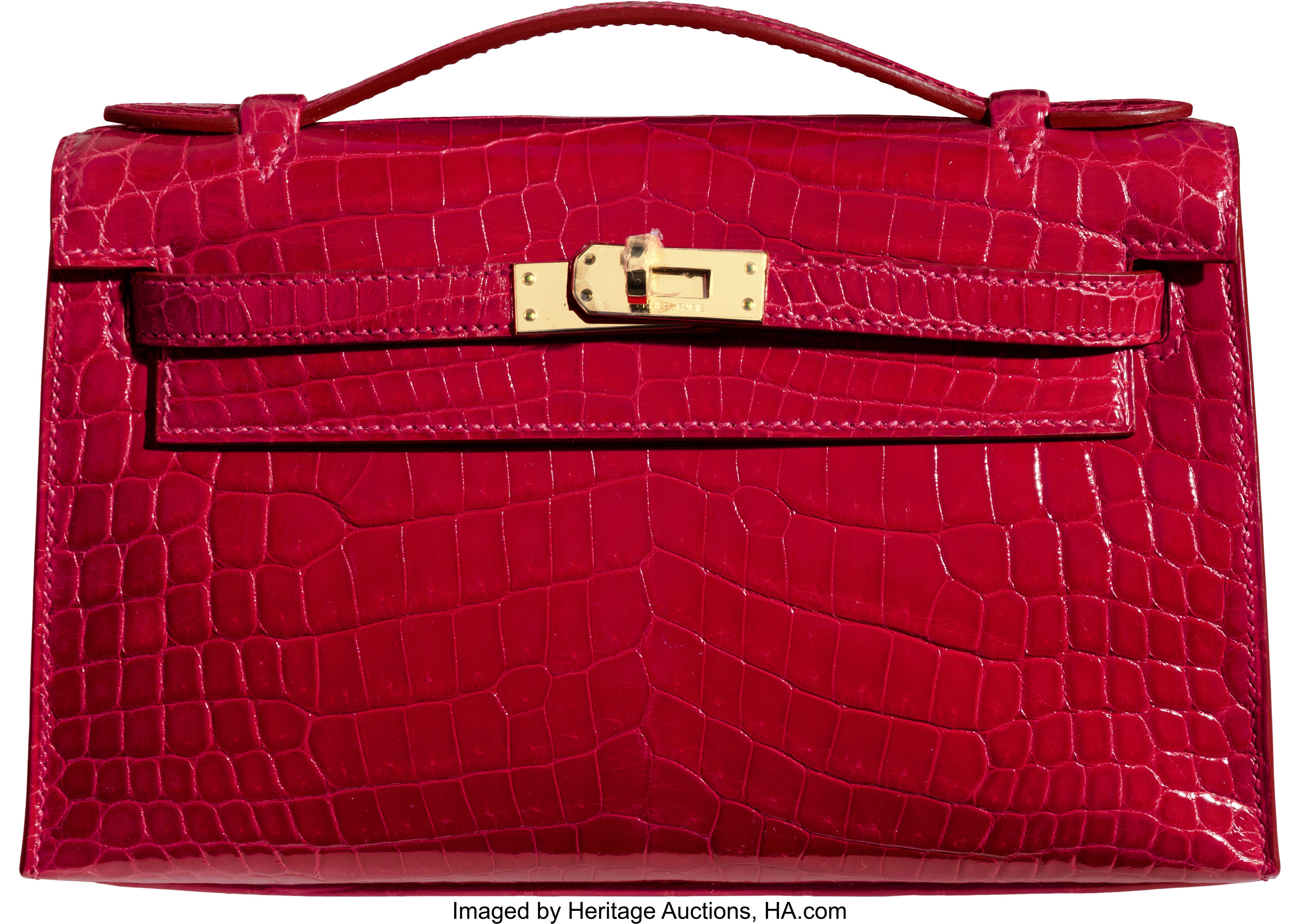 Hermès Shiny Braise Niloticus Crocodile Kelly Pochette Bag with | Lot ...