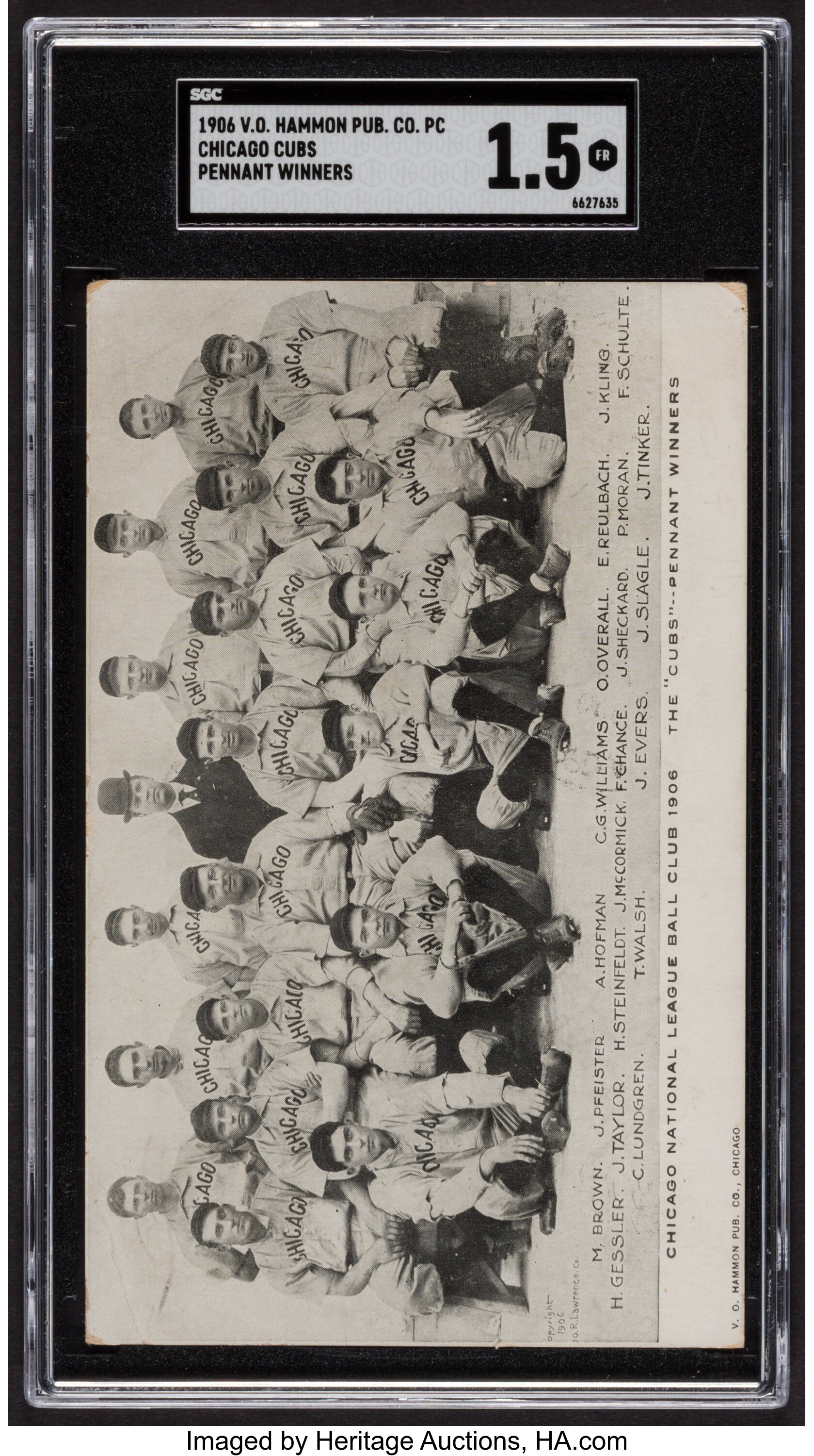 1906 V.O. Hammon Chicago Cubs Team Post Card SGC Fair 1.5., Lot #44003