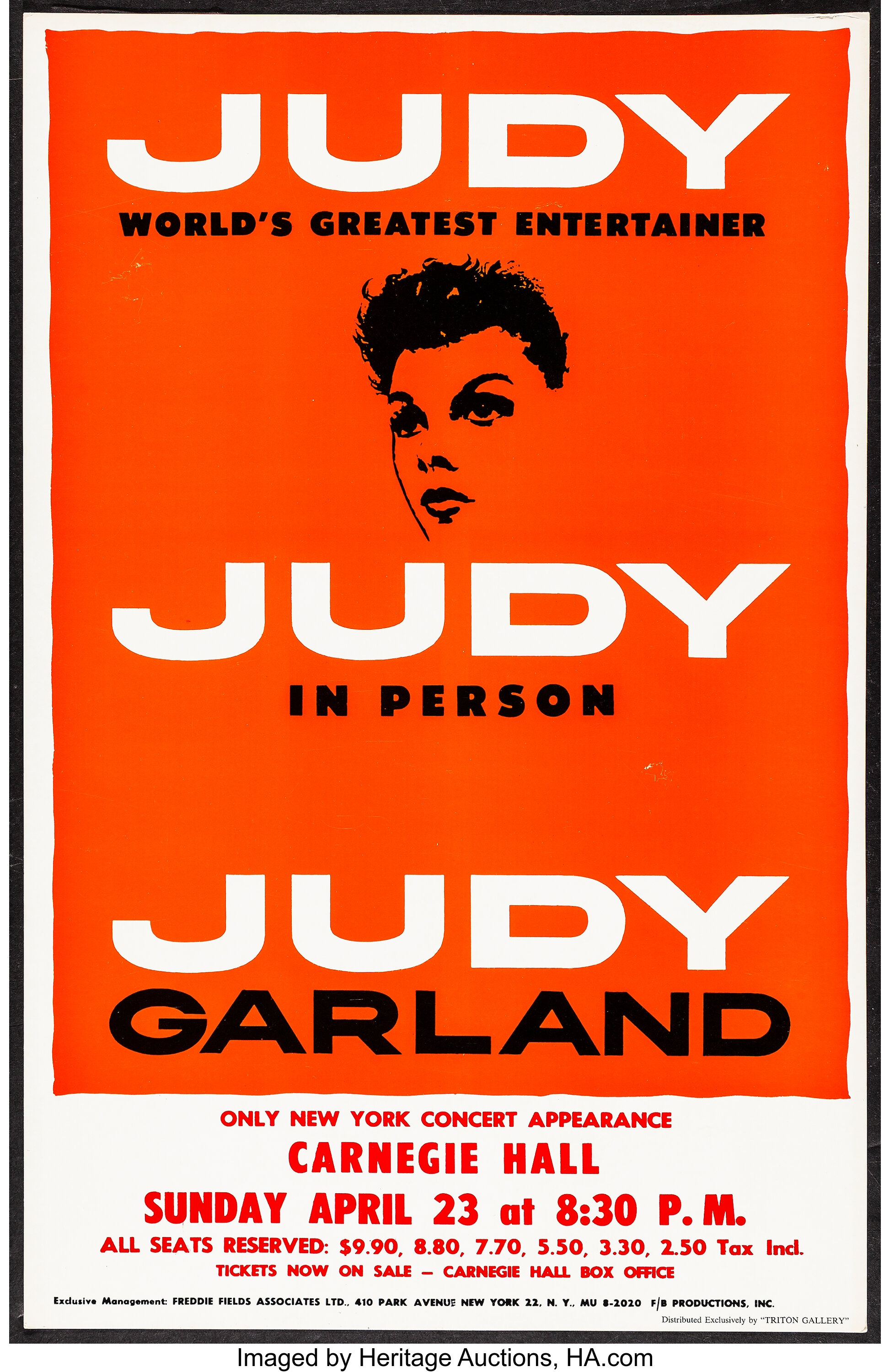 Judy Garland At Carnegie Hall Other Lot Triton Gallery 1961 Lot Heritage Auctions