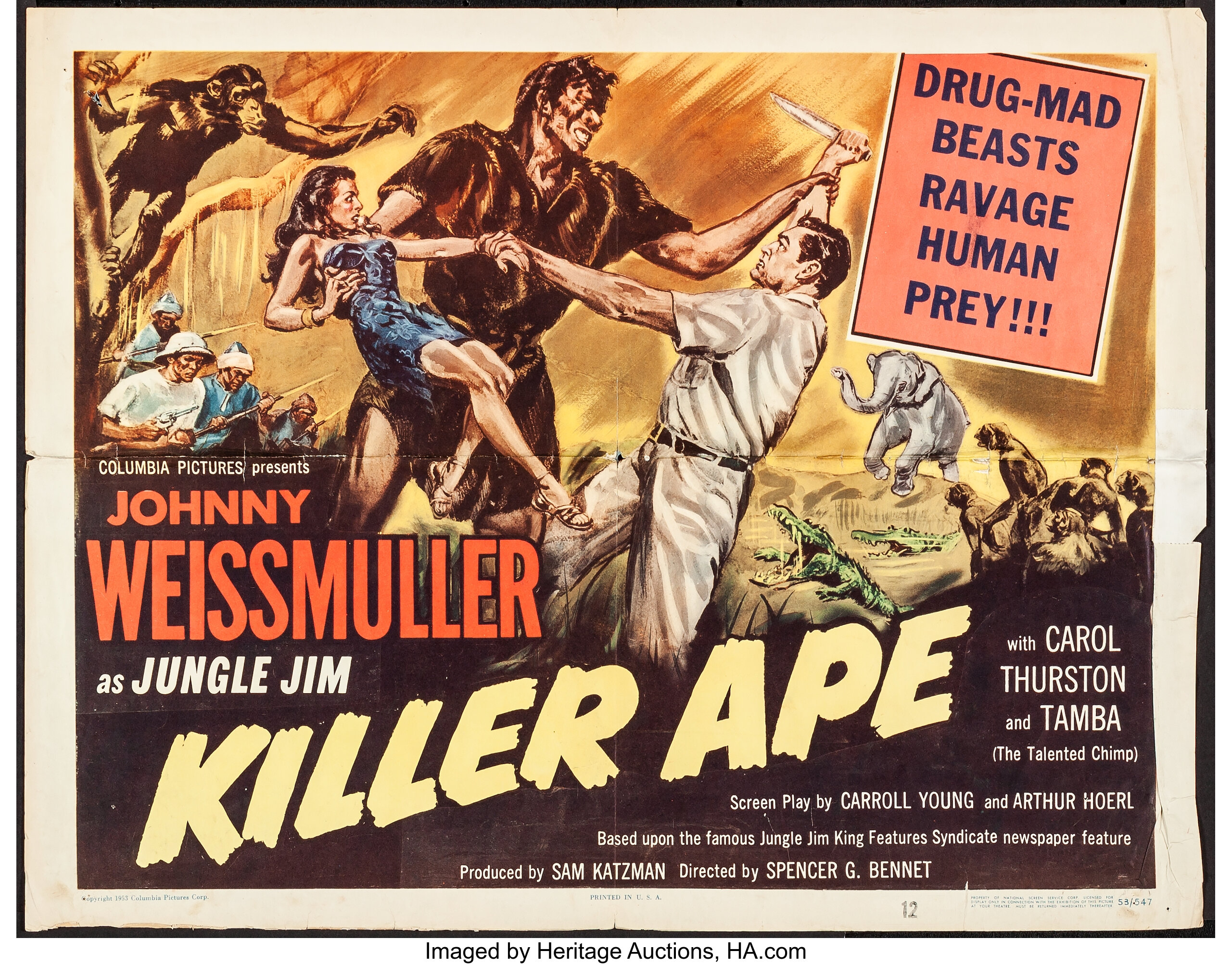 Killer Ape (Columbia, 1953). Folded, Fine/Very Fine. Half Sheet