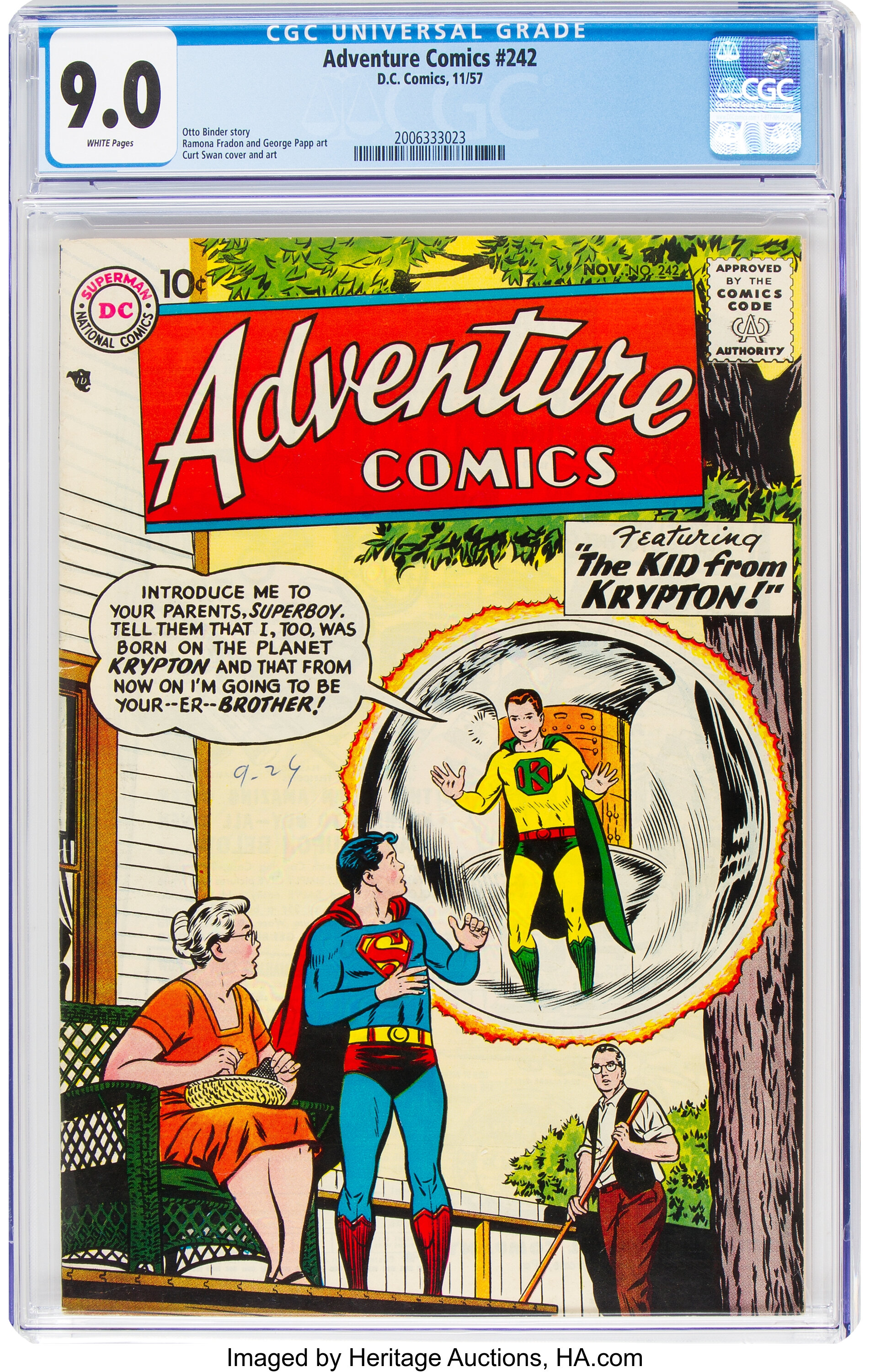 Adventure Comics #242 (dc, 1957) Cgc Vf Nm 9.0 White Pages. 