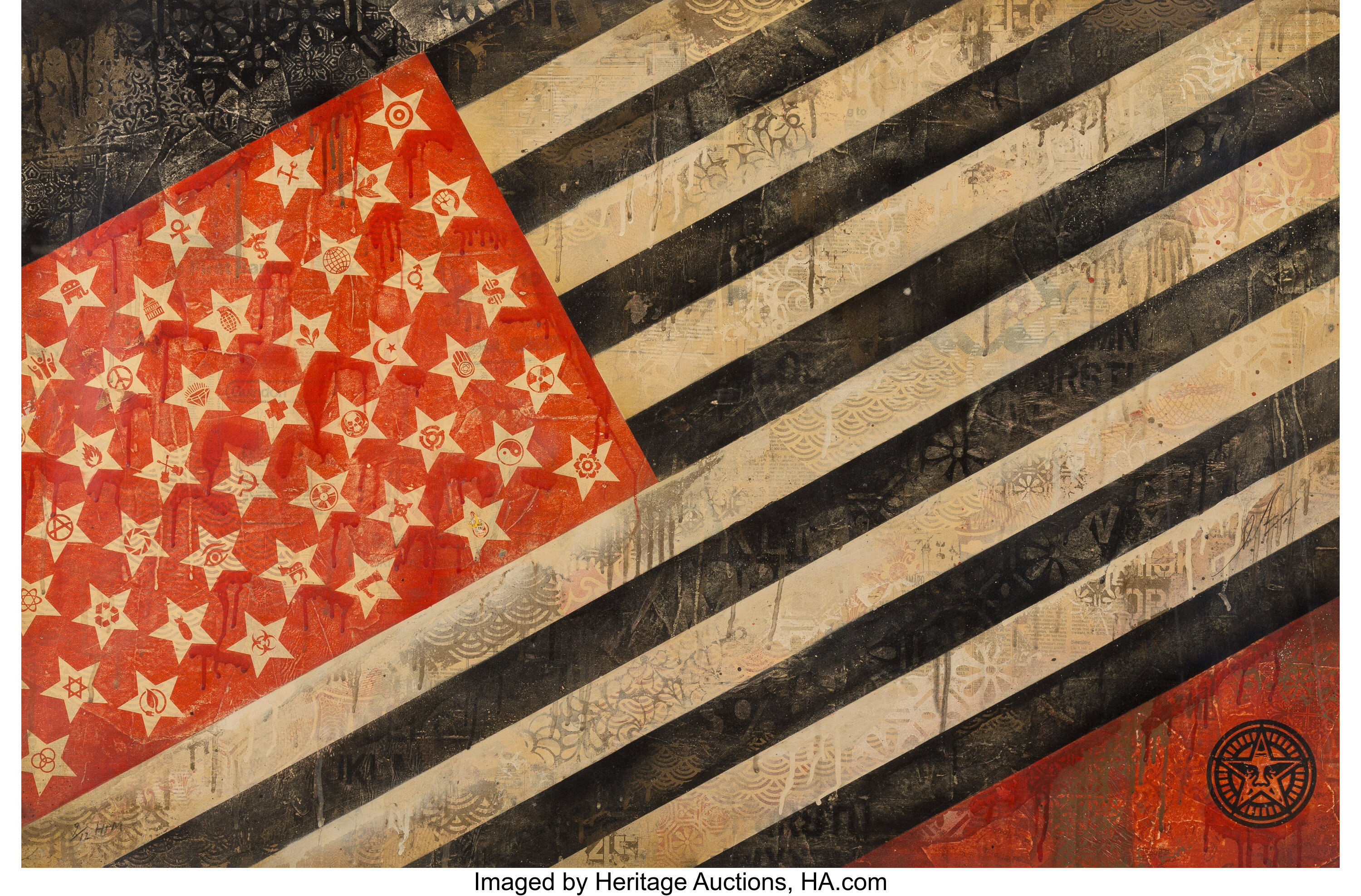 Shepard Fairey B 1970 Flag 2010 Hand Painted Multiple With Lot 65023 Heritage Auctions