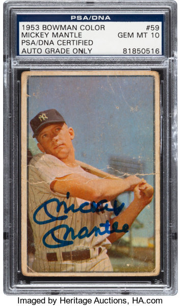 Sold at Auction: Mickey Mantle autographed 1953 Topps Baseball card  (PSA/DNA 9).