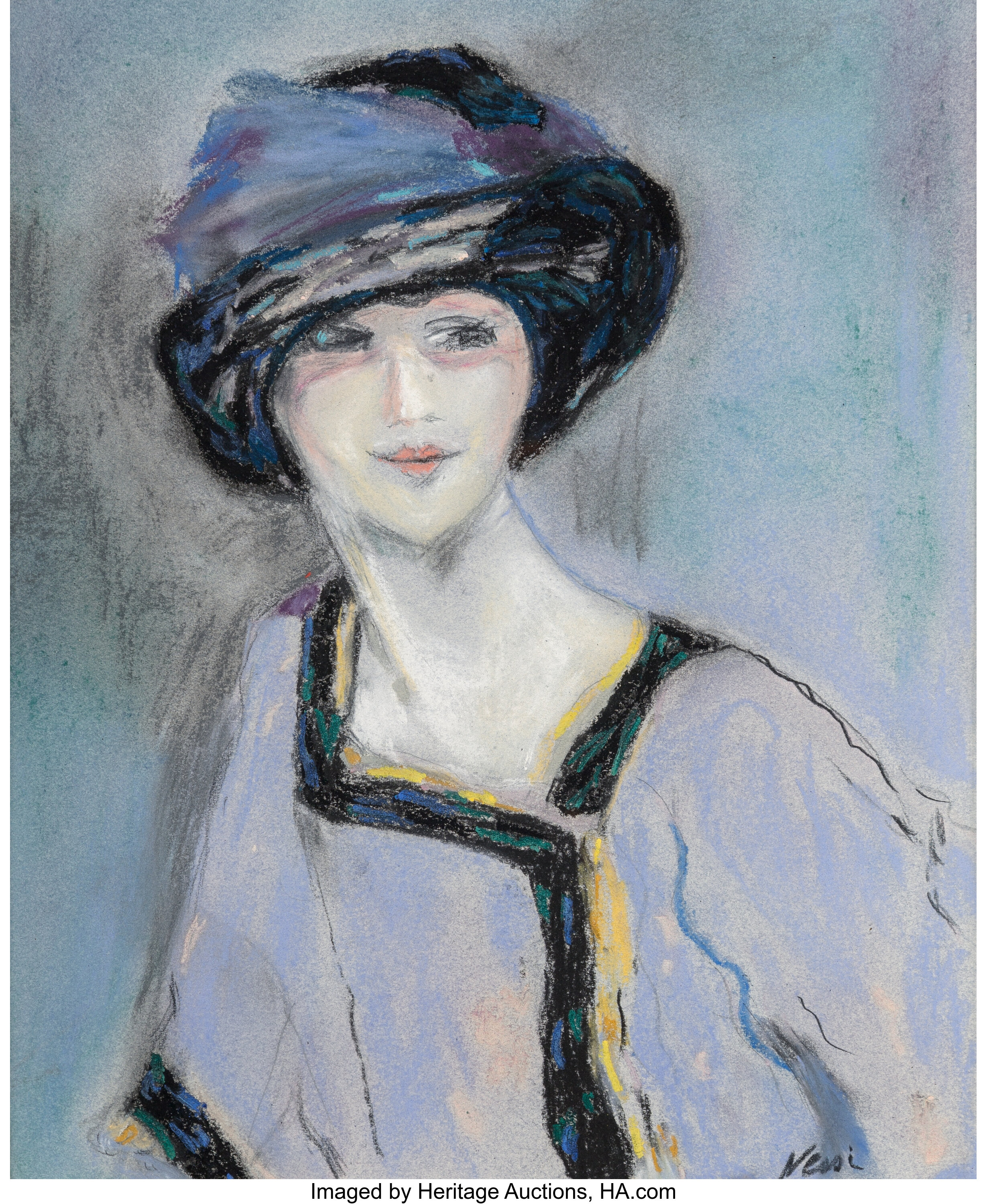 Marie Lucie Nessi (French, 1900-1992). Woman in Hat. Pastel on | Lot ...