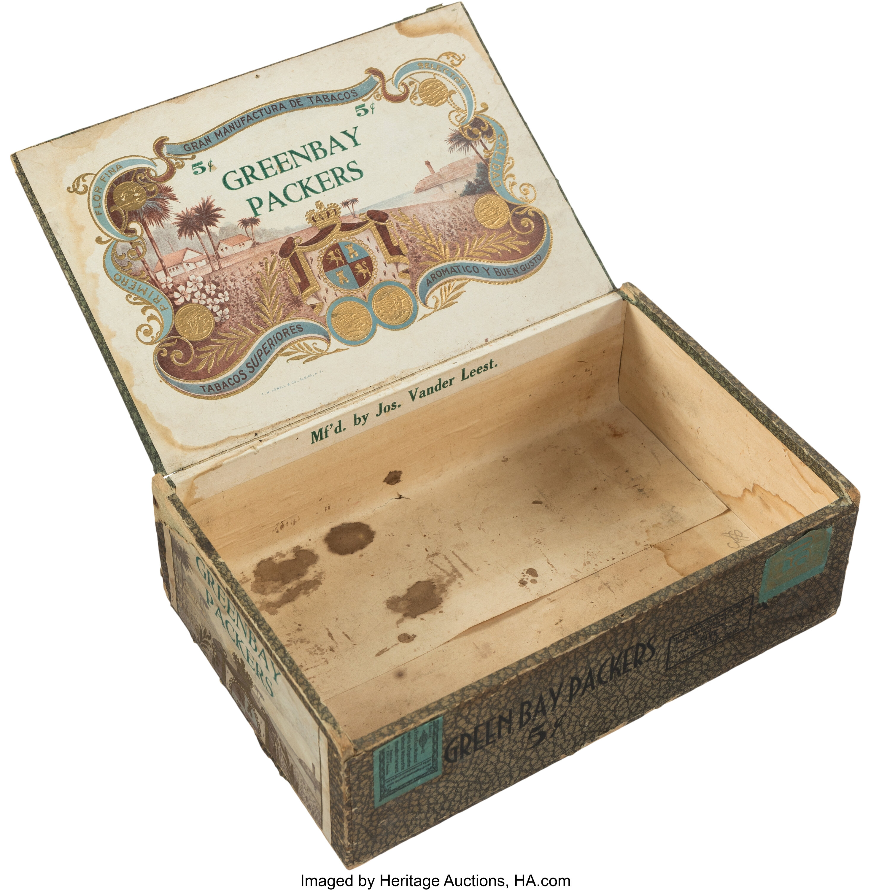 1930's Green Bay Packers Cigar Box. Football Collectibles